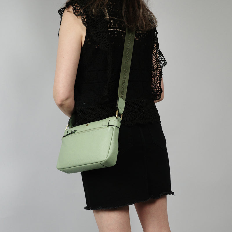 Ladies Leather Webbing Strap Handbag in Jade