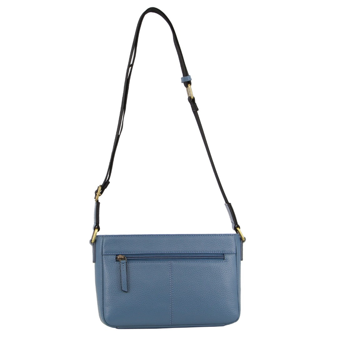 Pierre Cardin Ladies Leather Webbing Strap Crossbody Bag in Blue