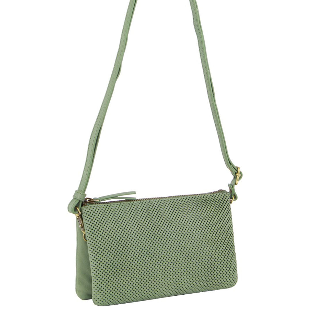 Pierre Cardin Leather Textured Crossbody/Clutch Bag in Sage