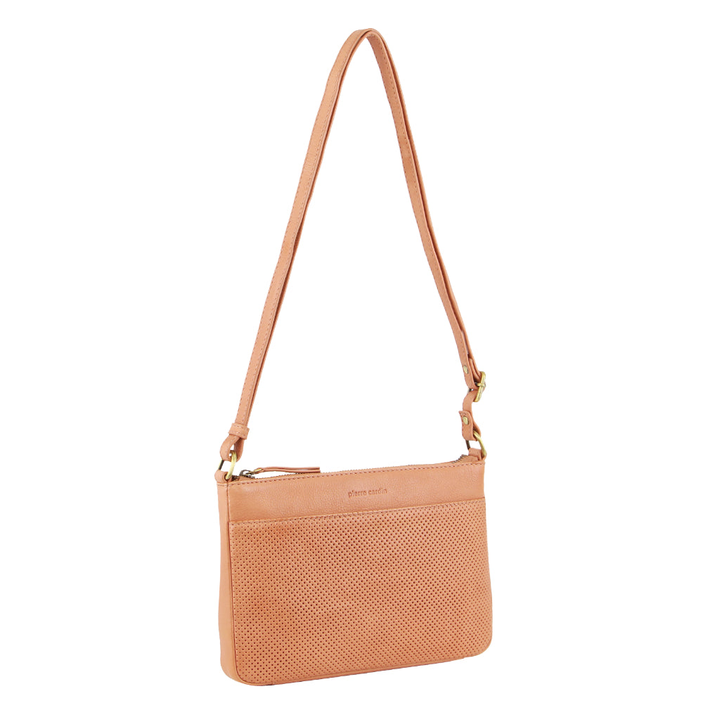 Pierre Cardin Leather Textured Crossbody Bag in Apricot