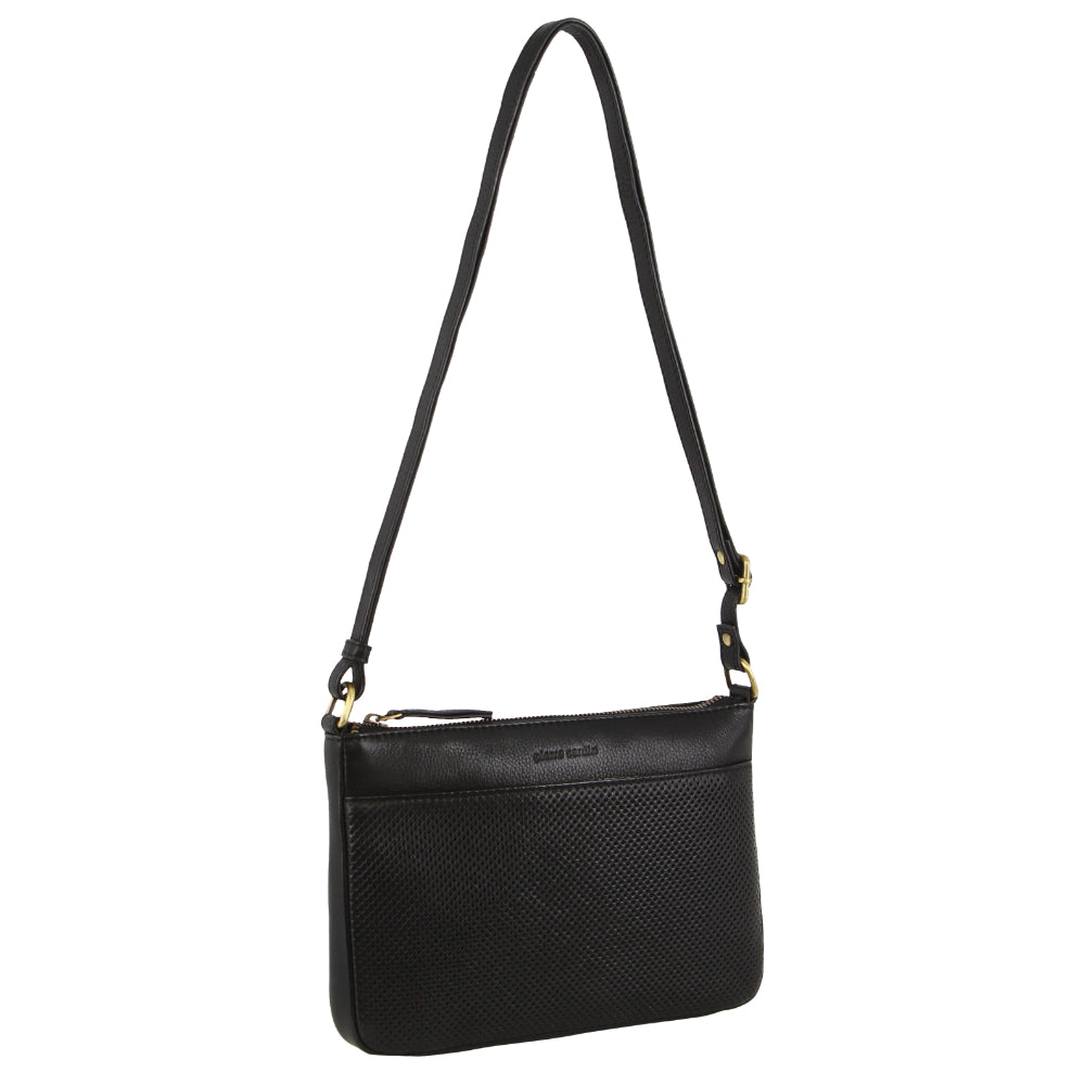 Pierre Cardin Leather Textured Crossbody Bag in Black