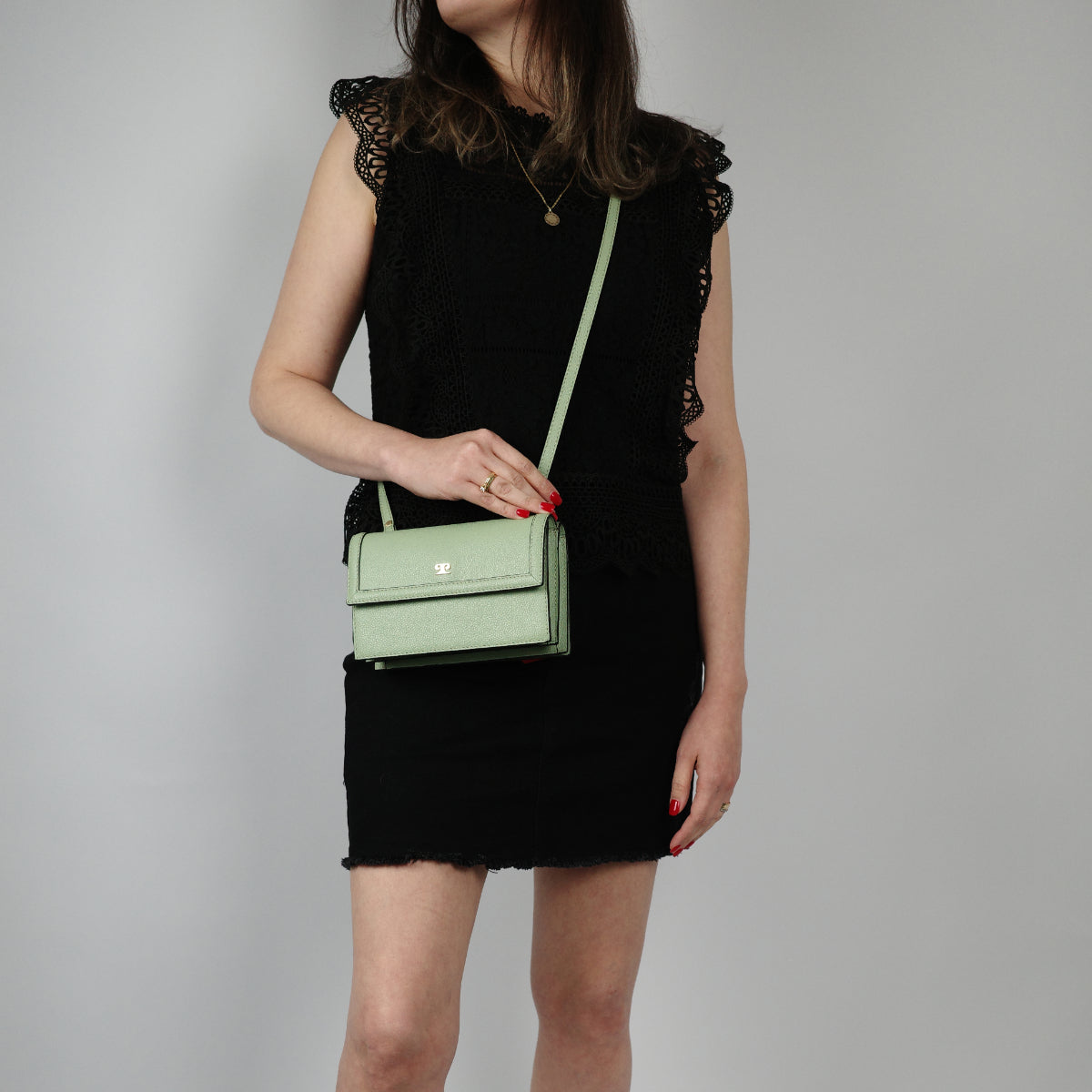 Pierre Cardin Ladies Leather Flap Over Cross-Body Bag in Jade