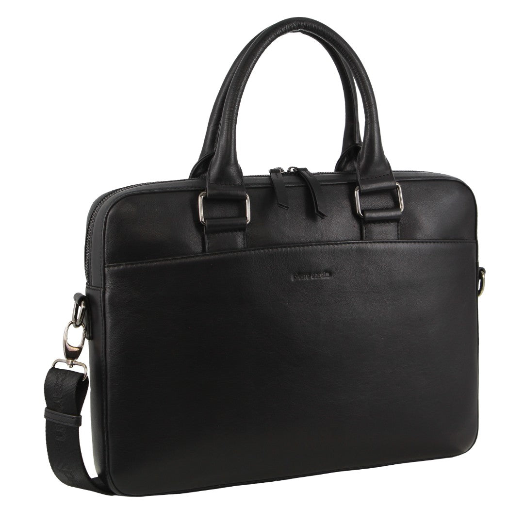 Pierre Cardin Men's Leather Business Satchel Bag in Black