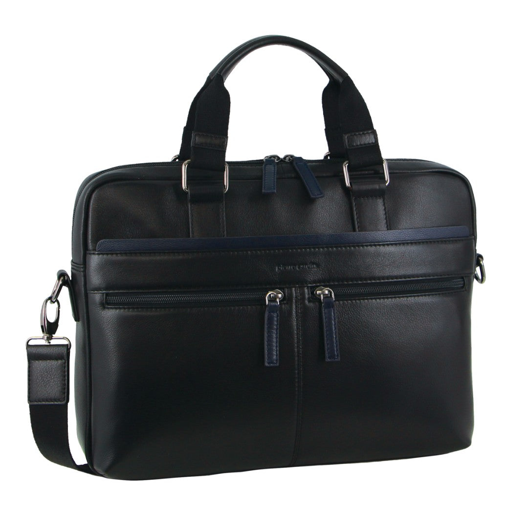 Pierre Cardin Men's Leather Business Computer Bag in Navy
