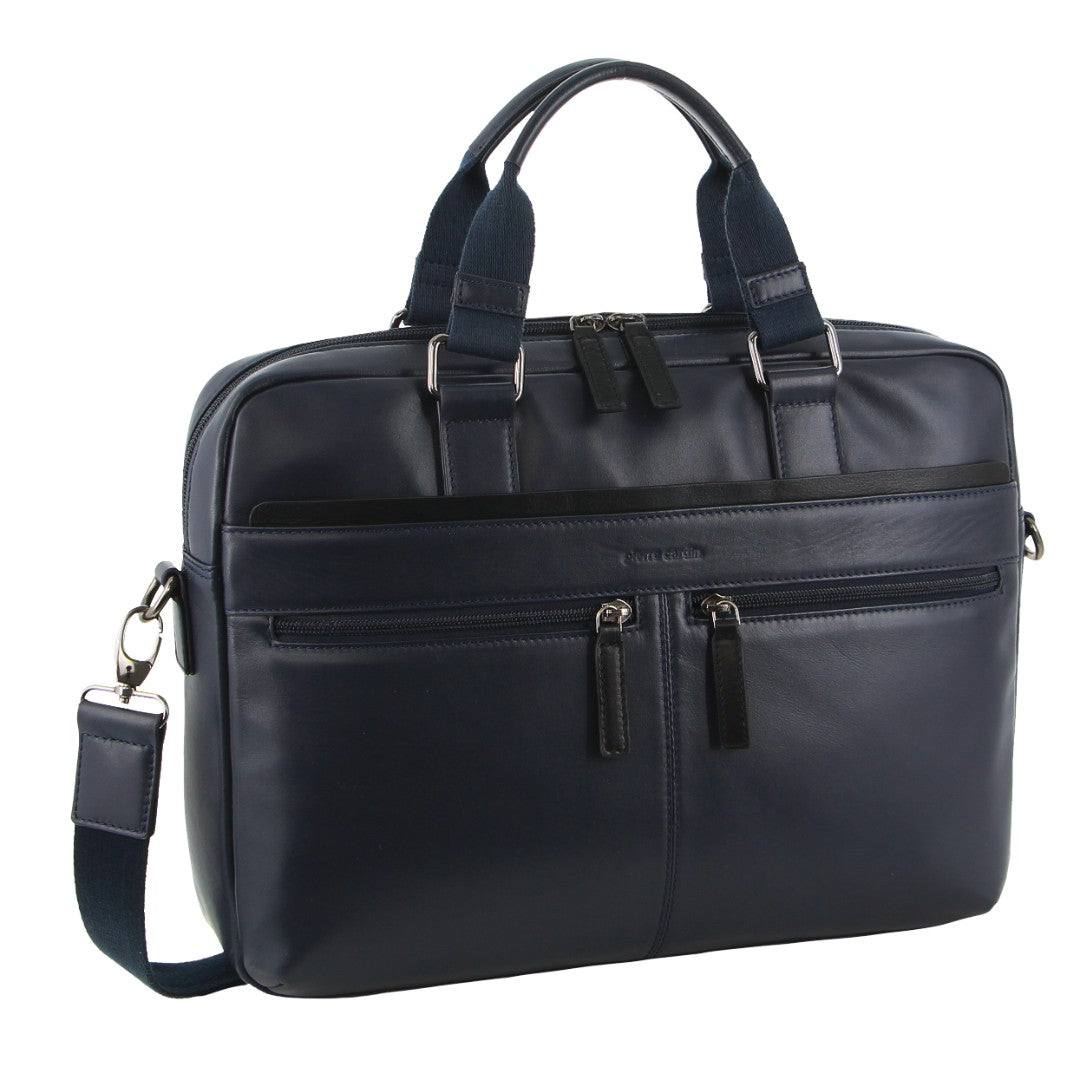 Pierre Cardin Men's Leather Business Computer Bag in Black