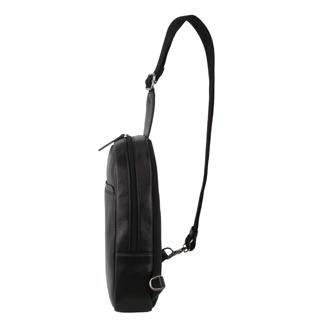 Pierre Cardin Men's Leather 3-Way Sling Bag in Black