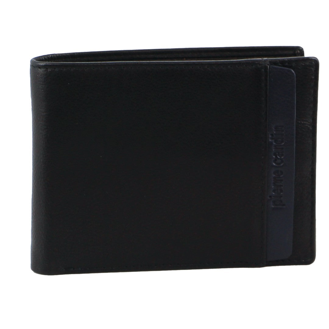 Pierre Cardin Italian Leather Two Tone Tri-Fold Men's Wallet in Black