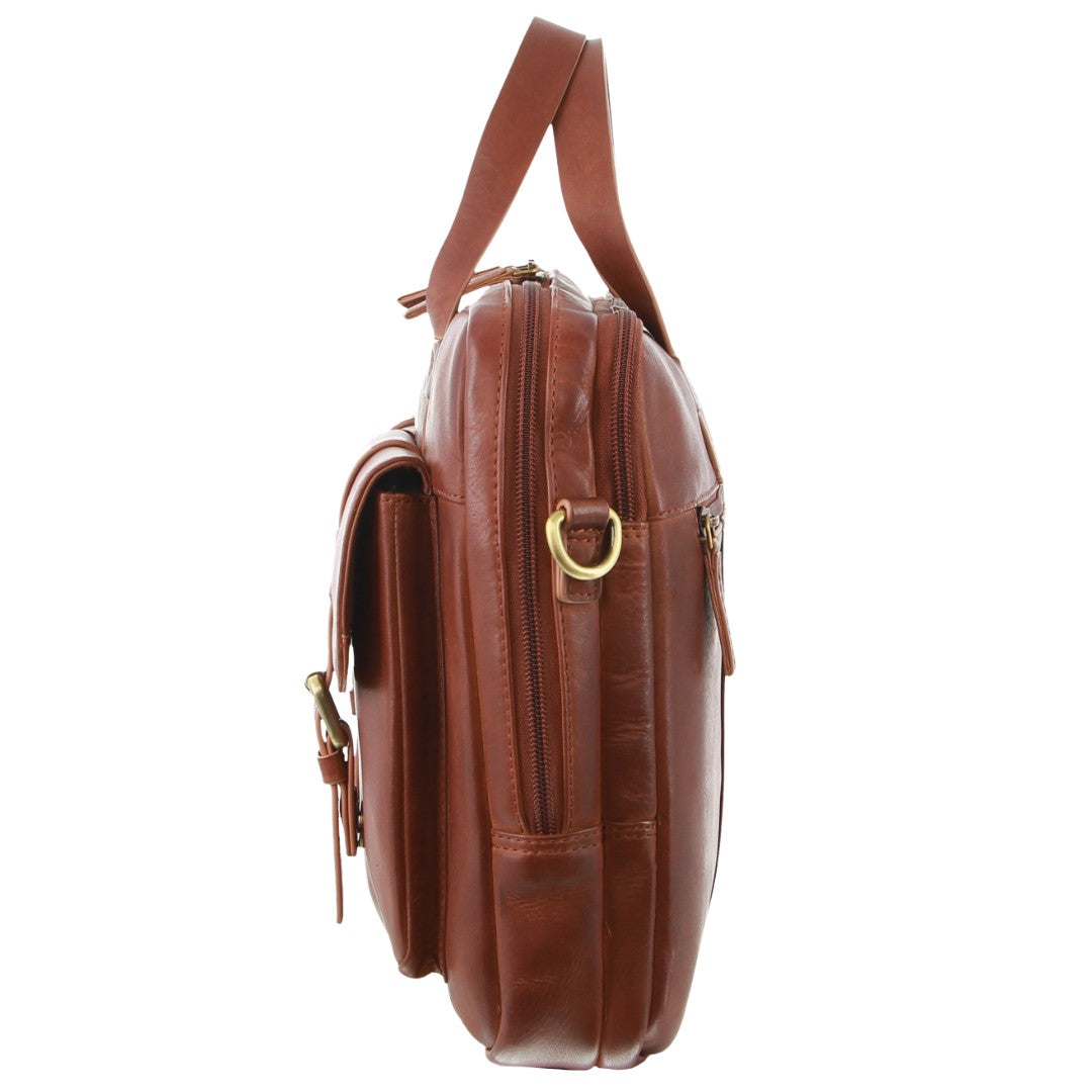Pierre Cardin Men's Rustic Leather Satchel/Messenger Bag in Cognac