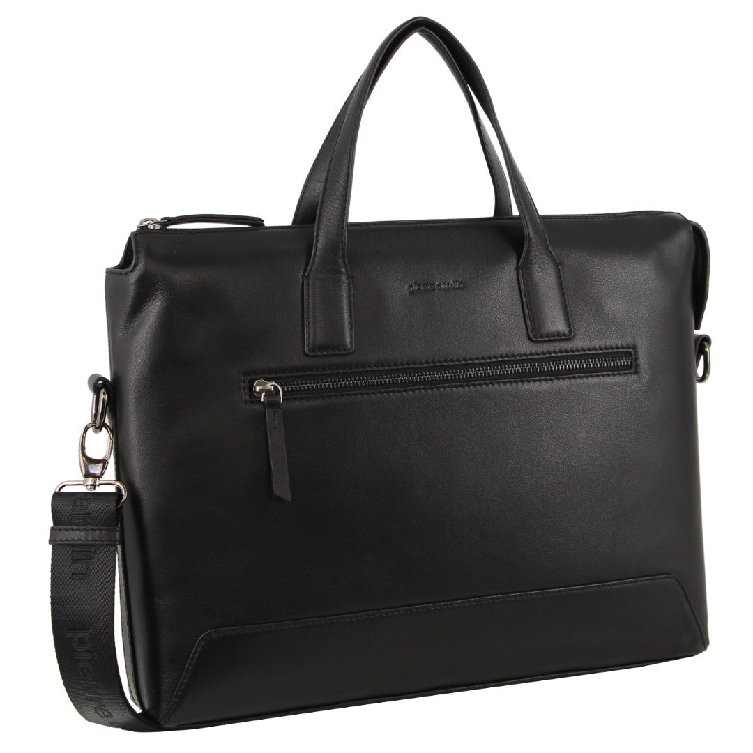Pierre Cardin Men's Leather Business Travel Bag in Black