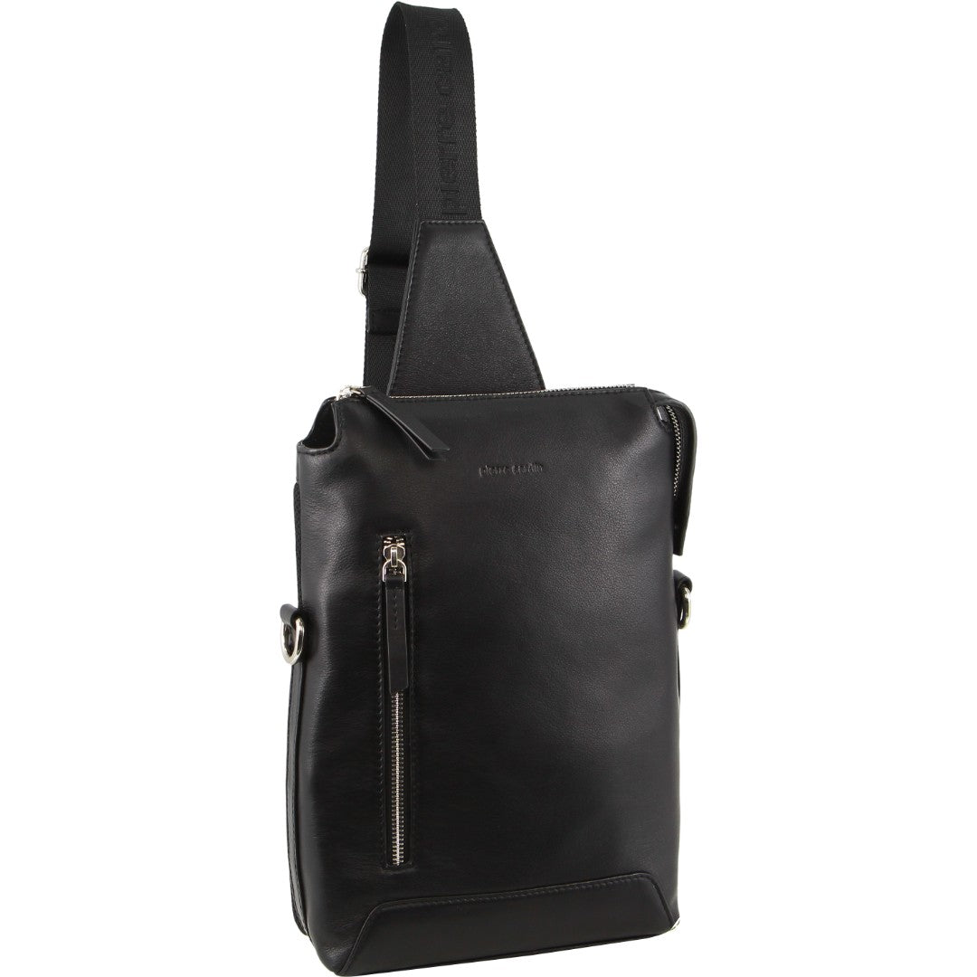 Pierre Cardin Unisex Leather 3-Way Sling Bag in Black