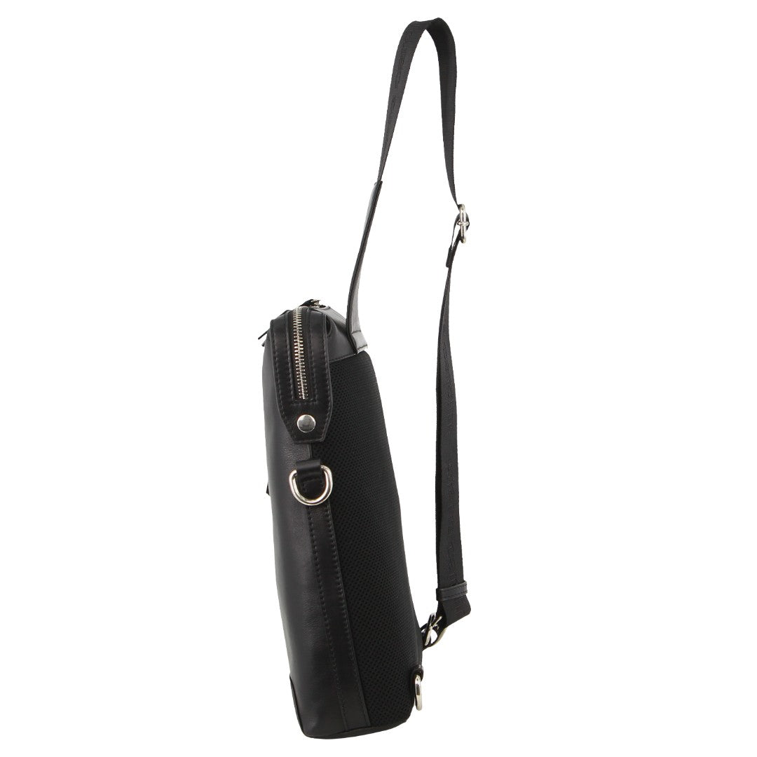Pierre Cardin Unisex Leather 3-Way Sling Bag in Black