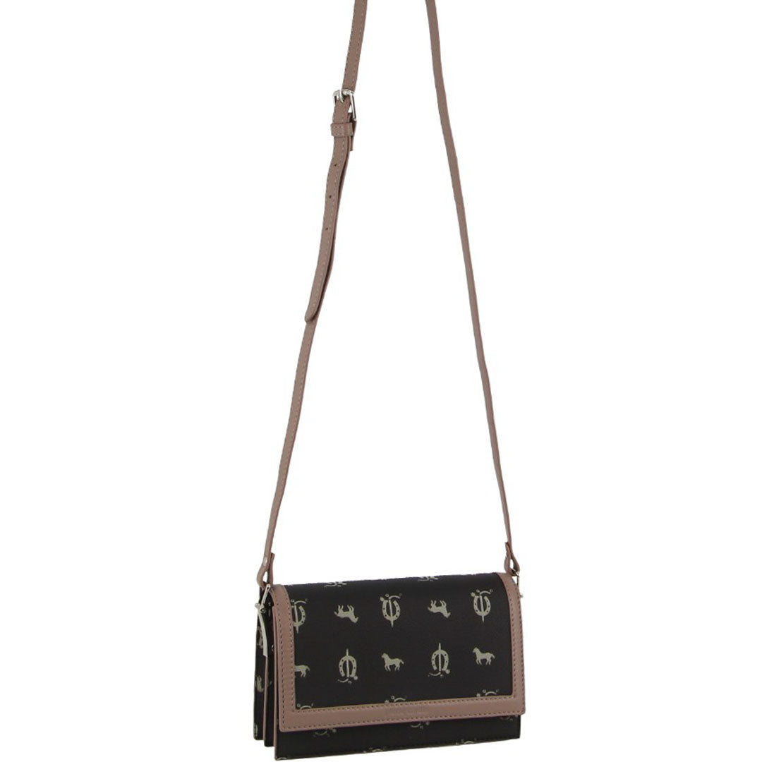 Pierre Cardin Canvas Print/Leather Trim Flap Cross-Body Bag in Beige