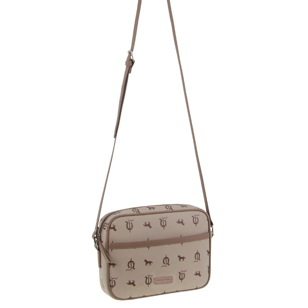 Pierre Cardin Canvas/Leather Trim Square Cross-body Bag in Beige