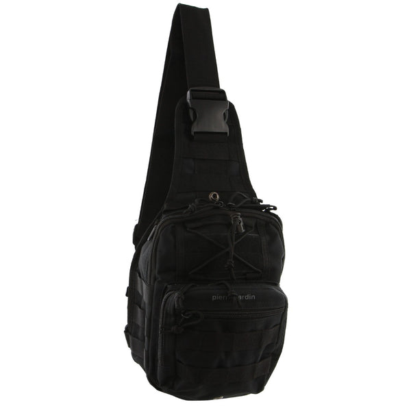 Pierre Cardin Cross Body Sling Bag Tactical Rucksack Shoulder Chest Messenger Bag in Black