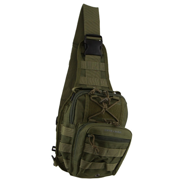 Pierre Cardin Cross Body Sling Bag Tactical Rucksack Shoulder Chest Messenger Bag in Green