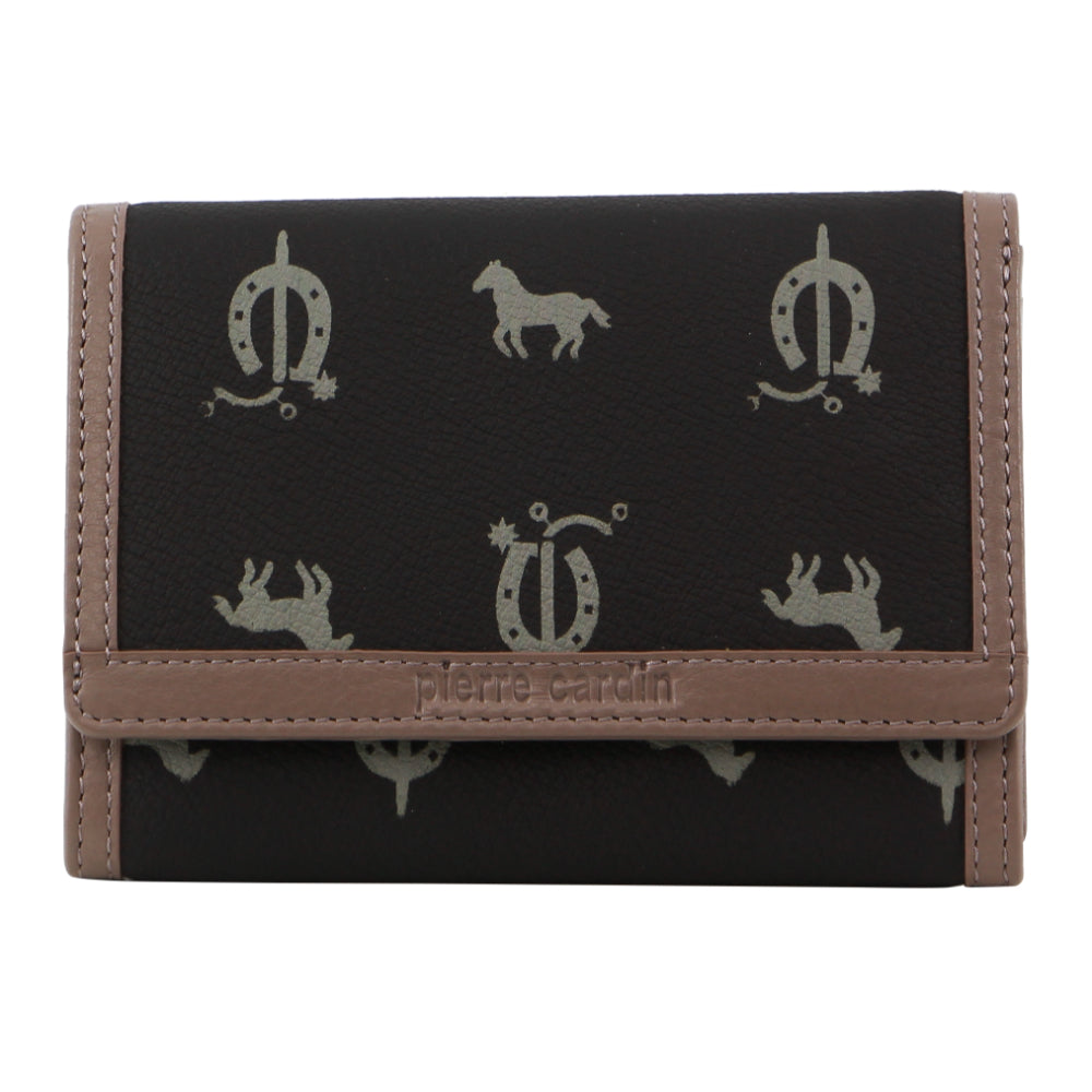 Pierre Cardin Leather Art Design Bi-Fold Flap Wallet in Black