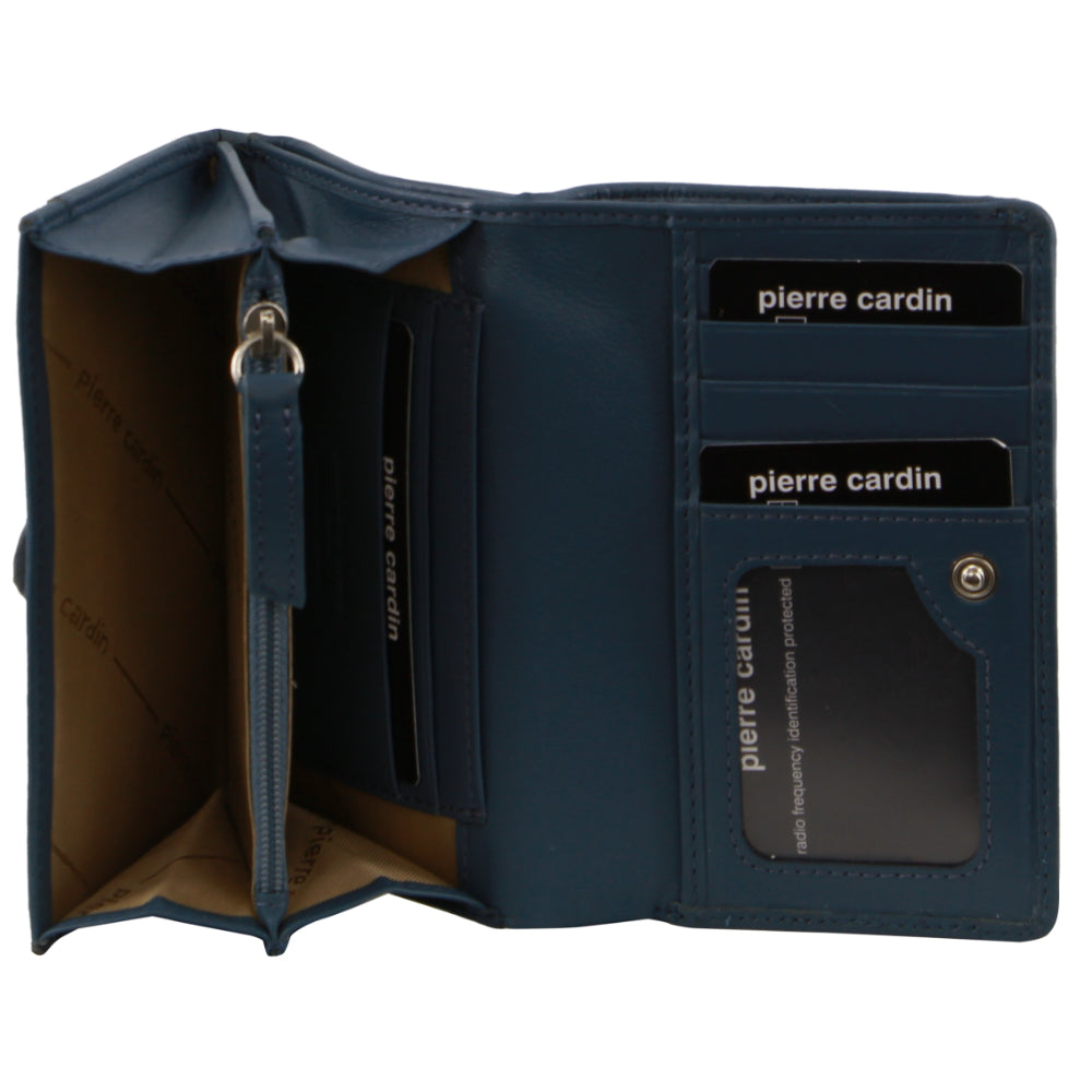 Pierre Cardin Leather Art Design Bi-Fold Flap Wallet in Sky Blue