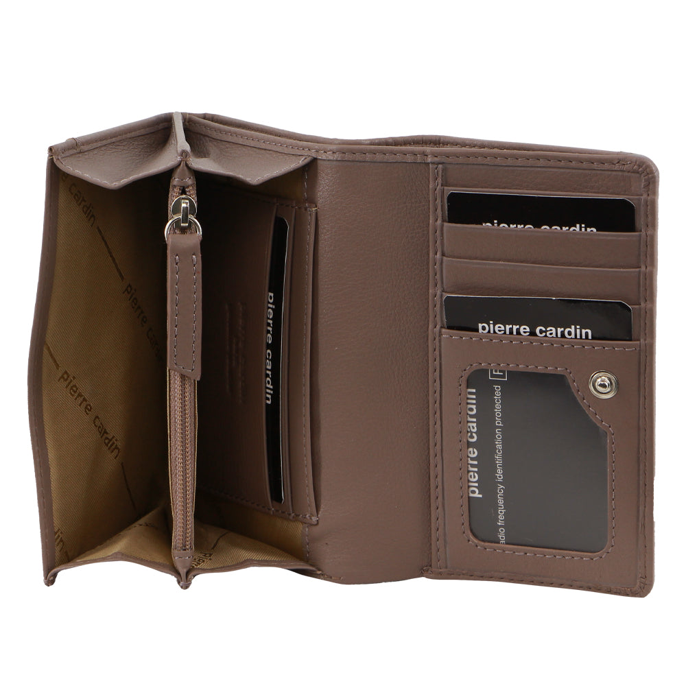 Pierre Cardin Leather Art Design Bi-Fold Flap Wallet in Beige
