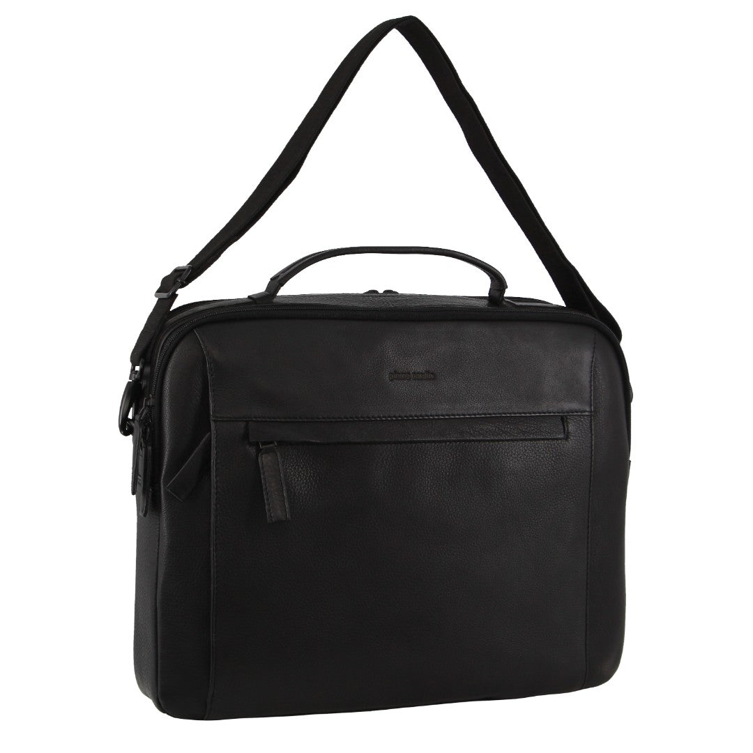 Pierre Cardin Men's Italian Leather Computer Bag in Black