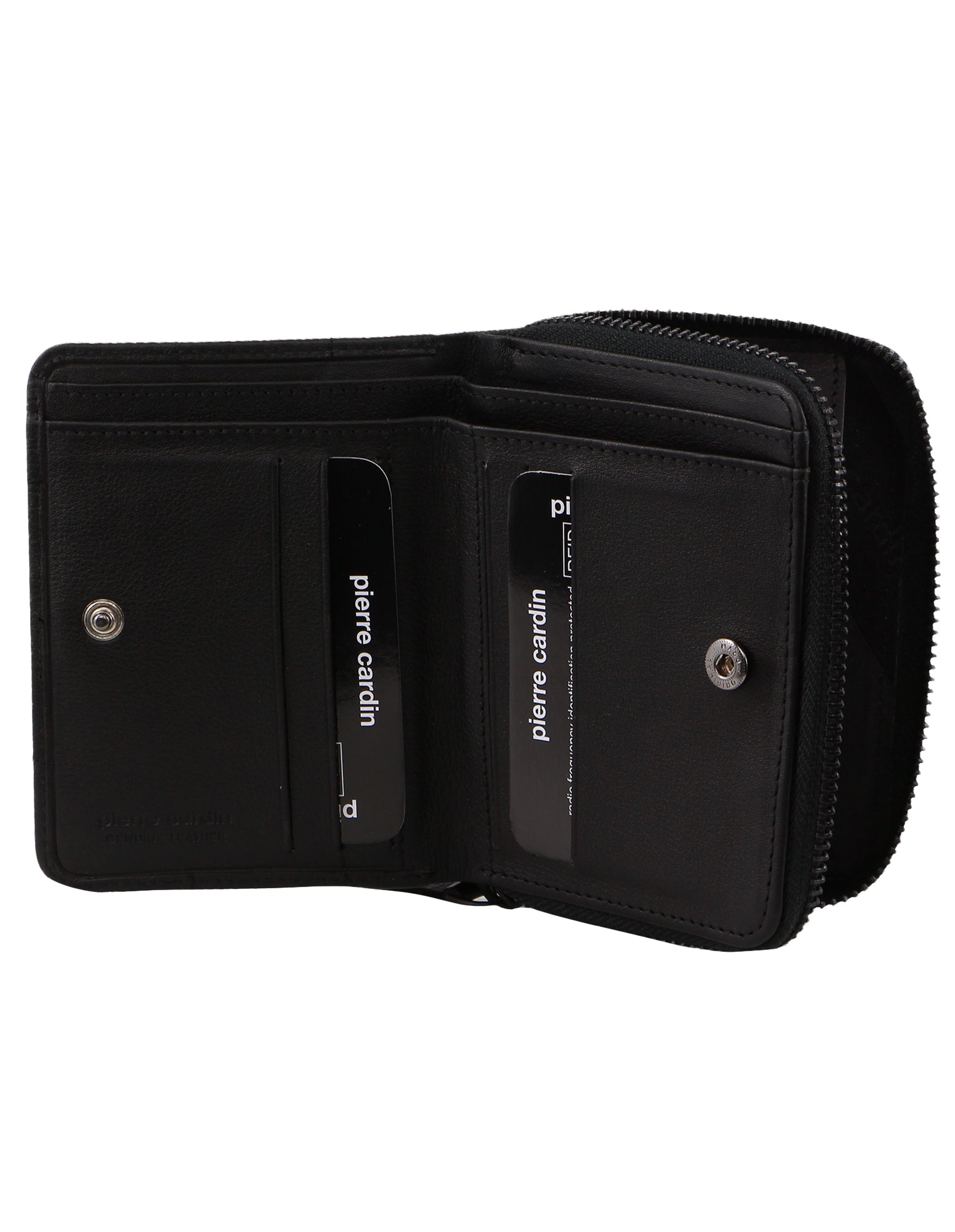 Pierre Cardin Italian Pleated Leather Ladies Press Stud Wallet in Black