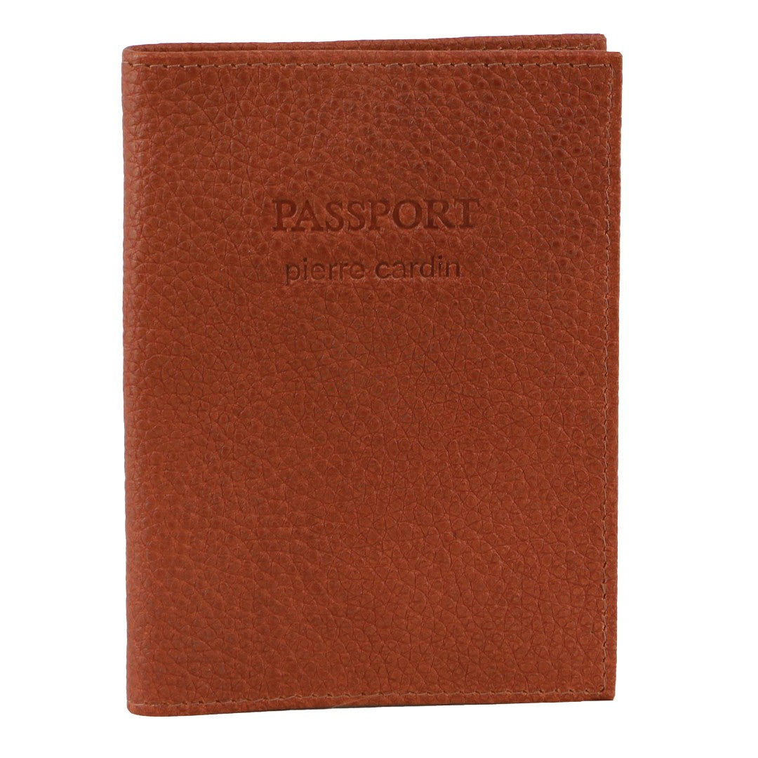 Pierre Cardin Leather Passport Wallet Cover in Cognac