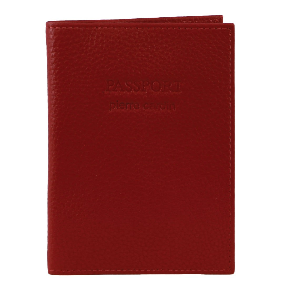 Pierre Cardin Leather Passport Wallet Cover in Red