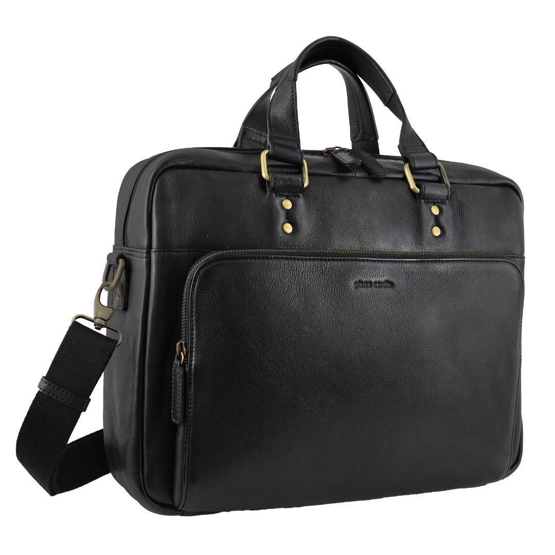 Pierre Cardin Men's Leather Rustic Business/Laptop Bag