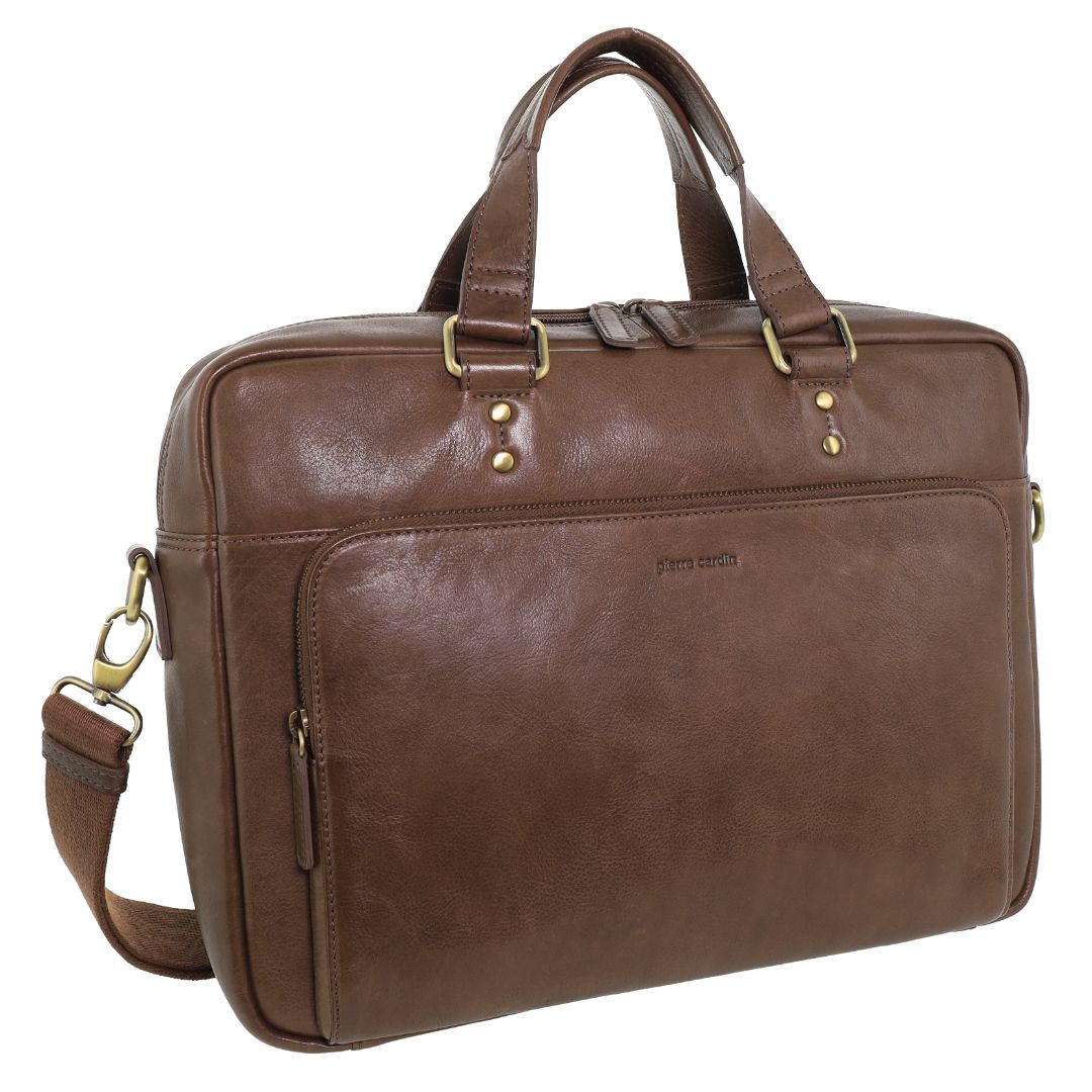 Pierre Cardin Men's Leather Rustic Business/Laptop Bag