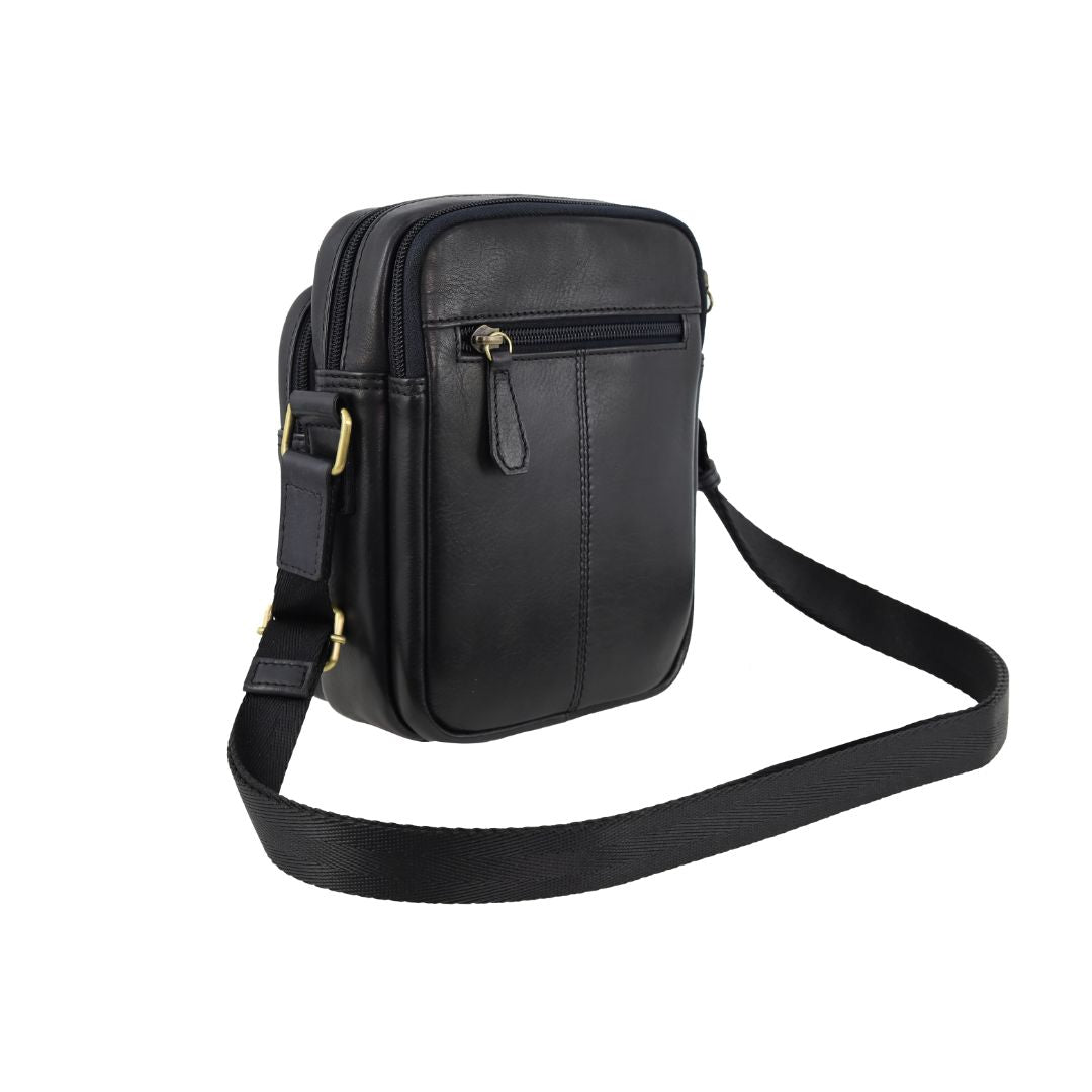 Pierre Cardin Men's Leather Twin Zip Crossbody Bag