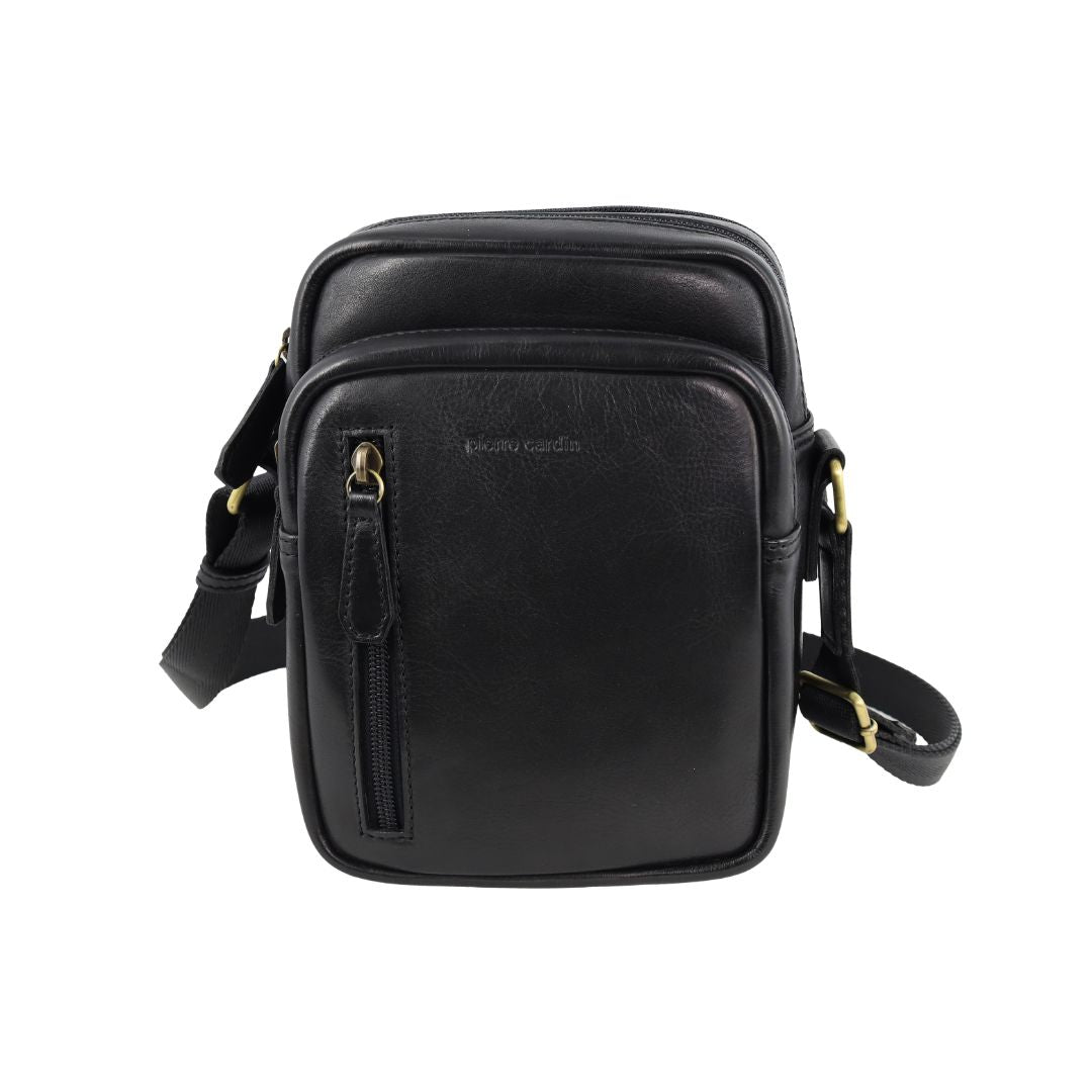 Pierre Cardin Men's Leather Twin Zip Crossbody Bag