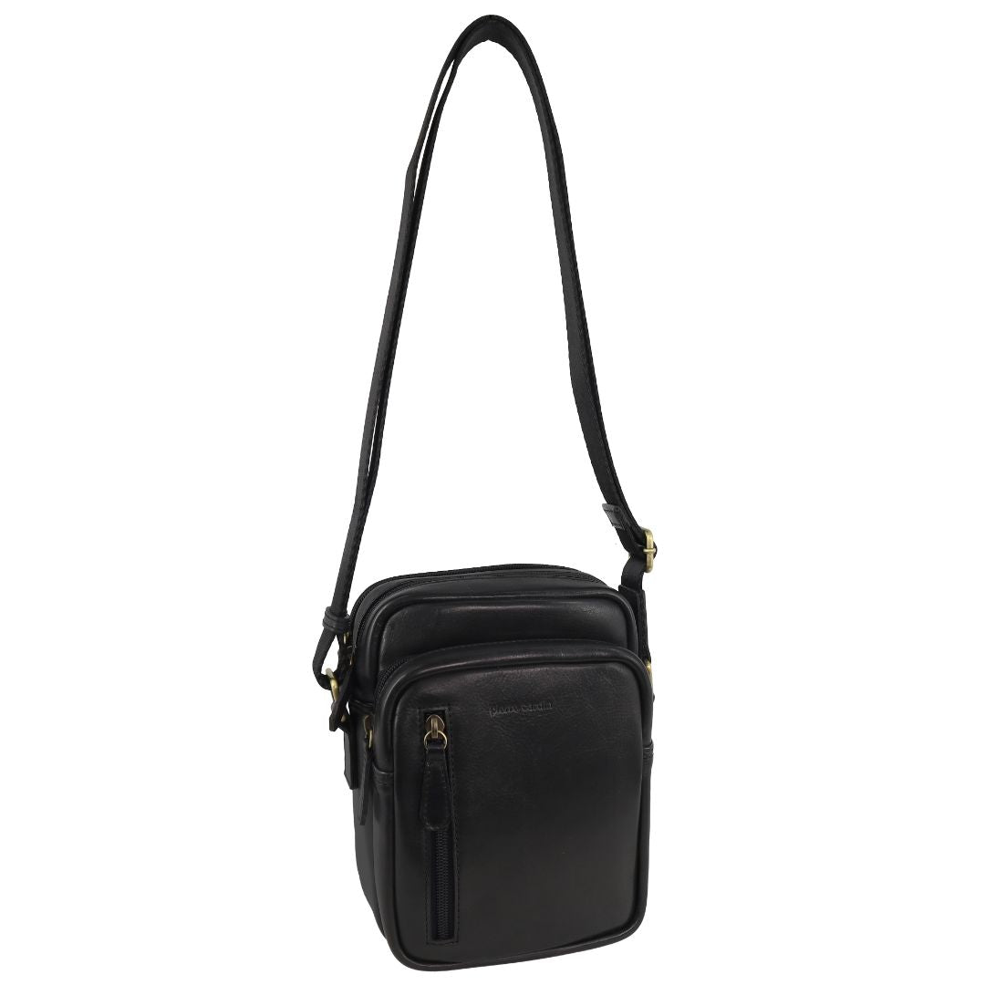 Pierre Cardin Men's Leather Twin Zip Crossbody Bag