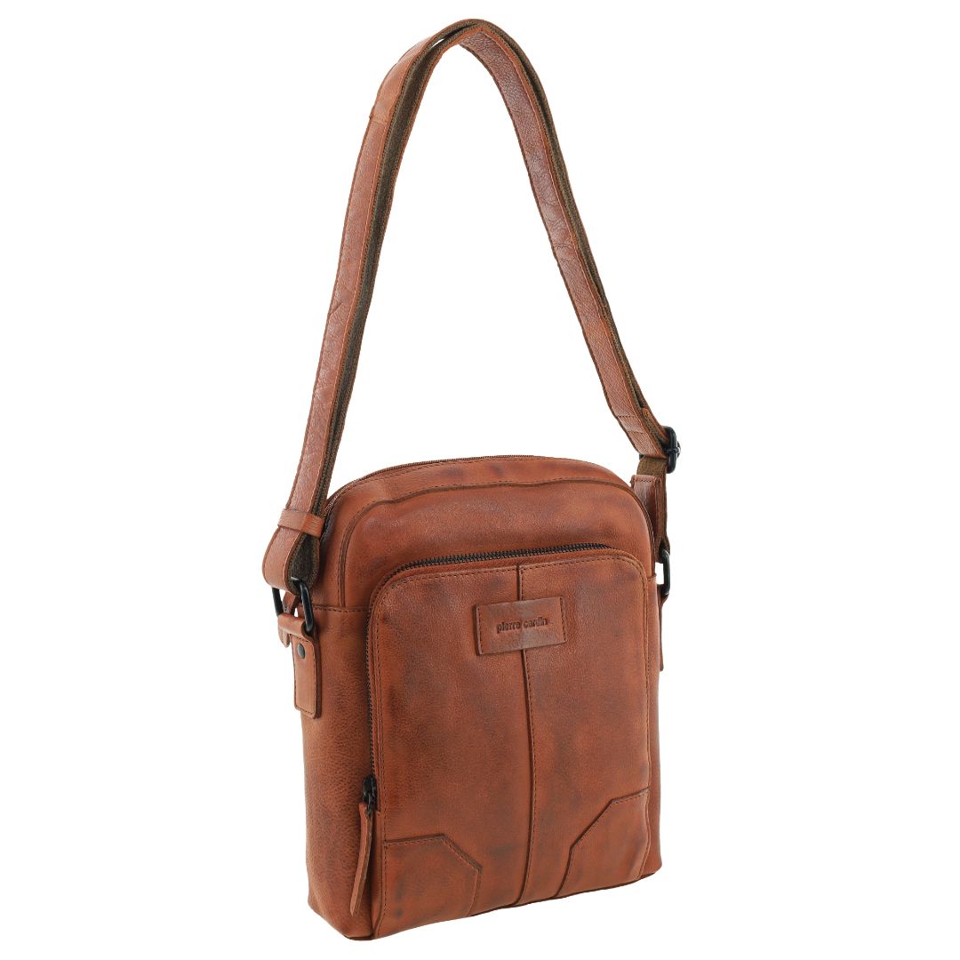 Pierre Cardin Men's Leather Rustic Crossbody Bag