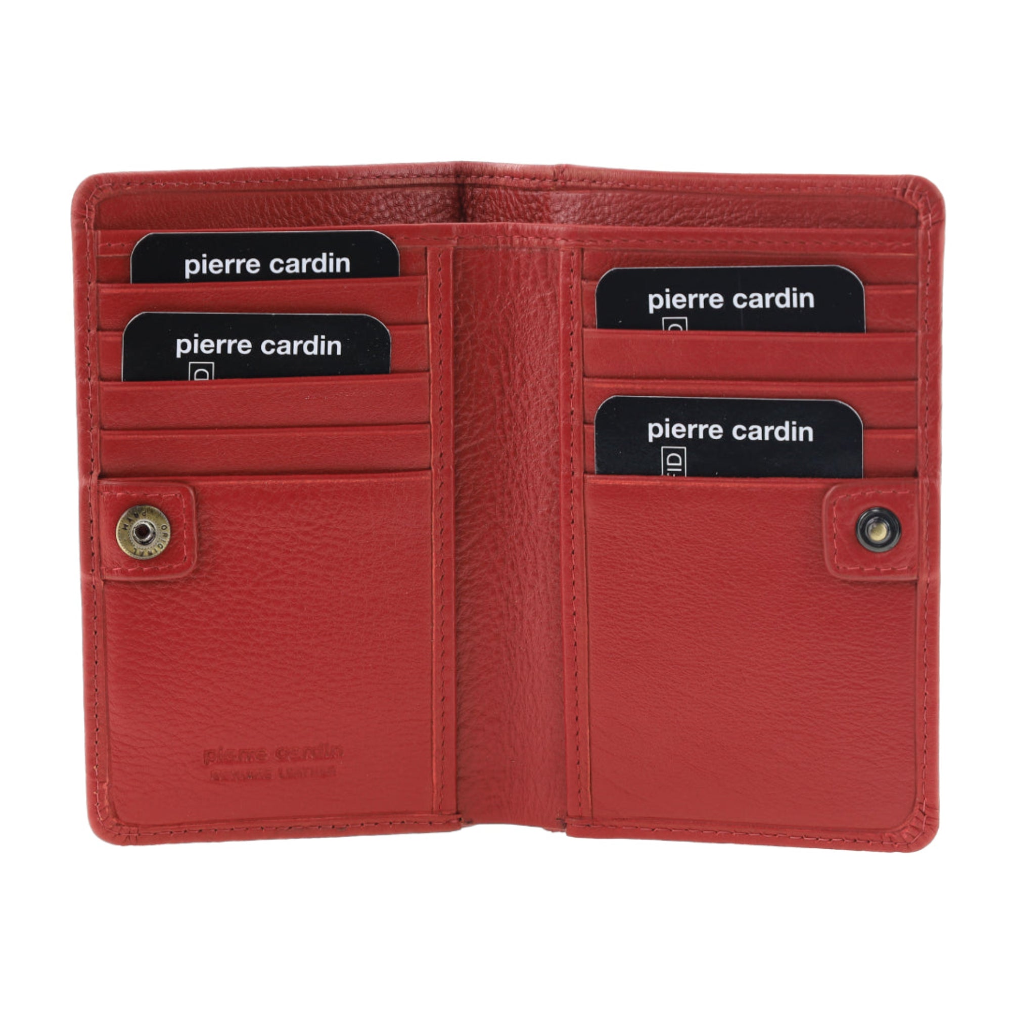 Pierre Cardin Ladies Leather Snap Button Bi-Fold Wallet in Red