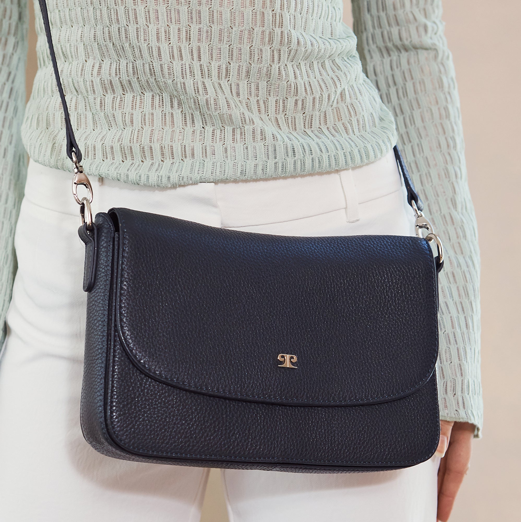 Pierre Cardin Ladies Leather Flap Over Crossbody Bag