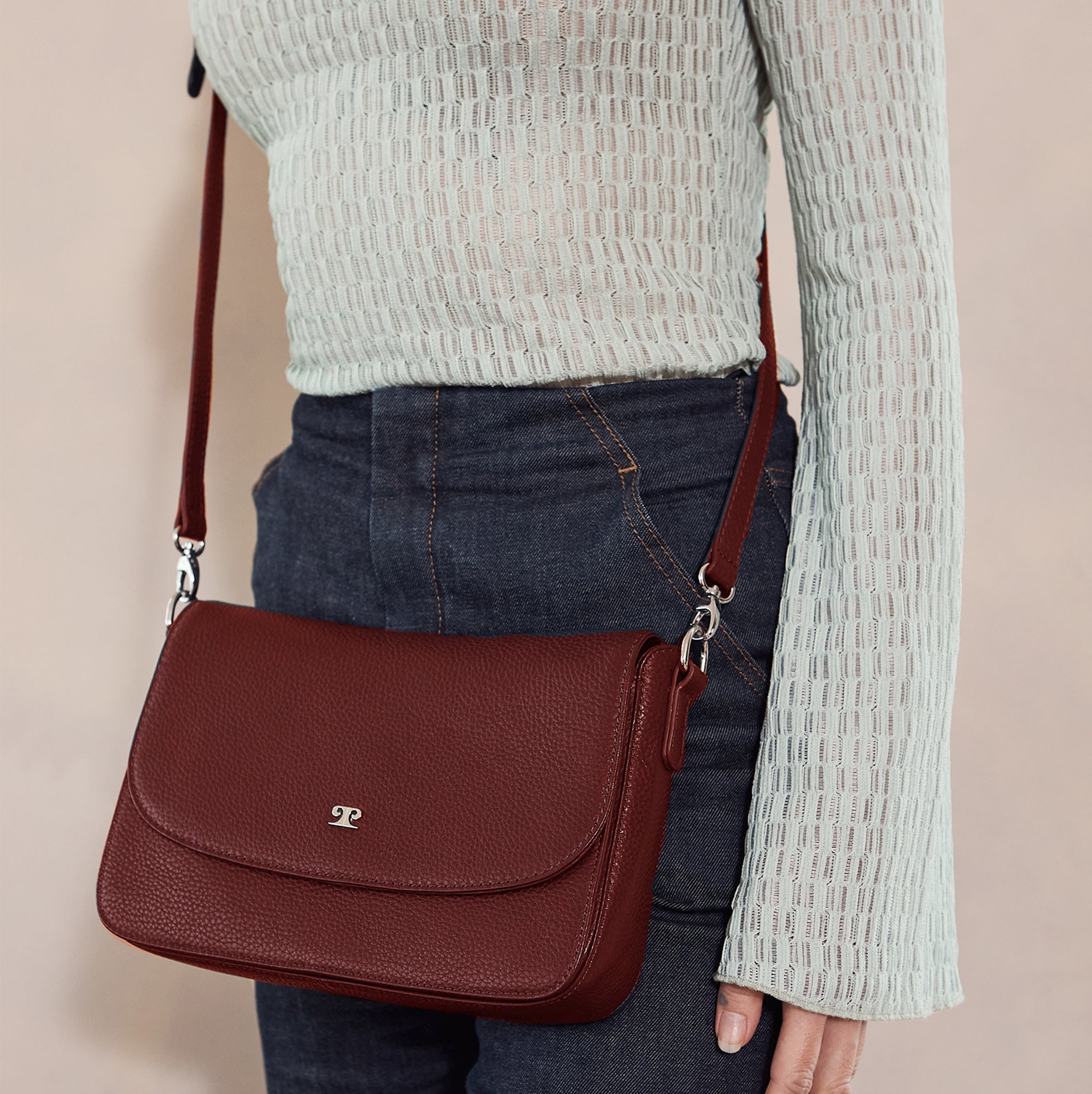 Pierre Cardin Ladies Leather Flap Over Crossbody Bag