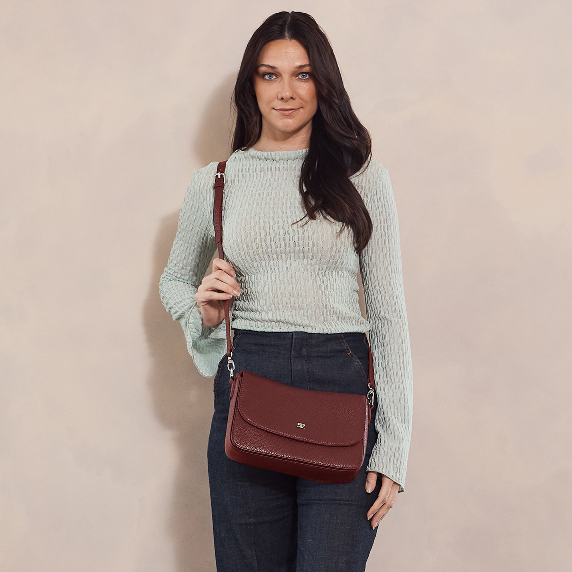 Pierre Cardin Ladies Leather Flap Over Crossbody Bag