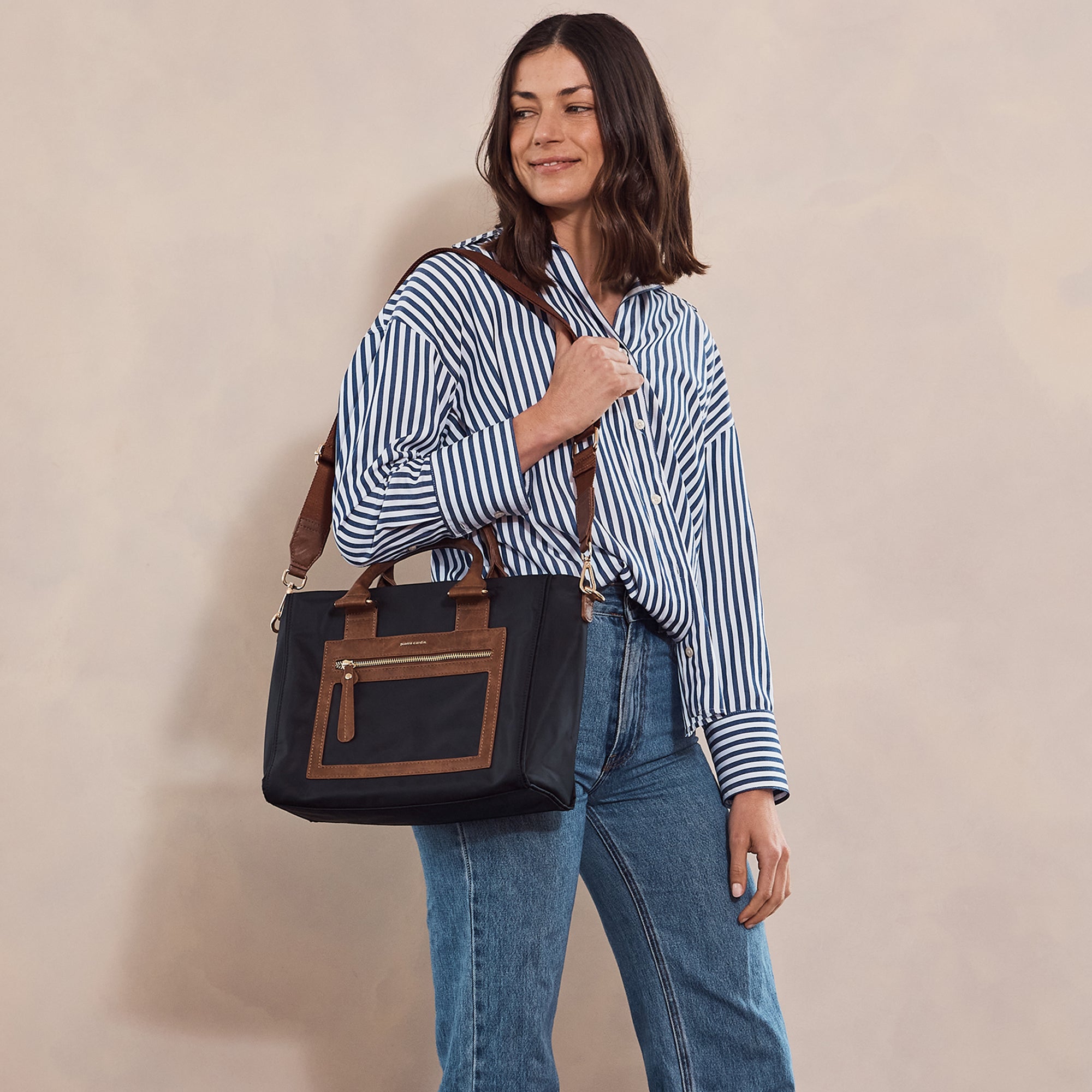 Pierre Cardin RFID Lightweight Nylon Mini Tote with Crossbody