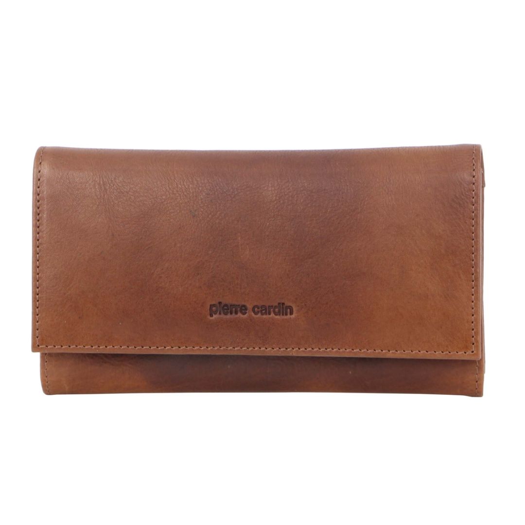 Pierre Cardin Rustic Leather Ladies Wallet in Cognac