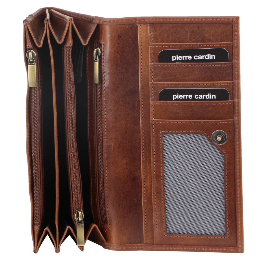 Pierre Cardin Rustic Leather Ladies Wallet in Cognac