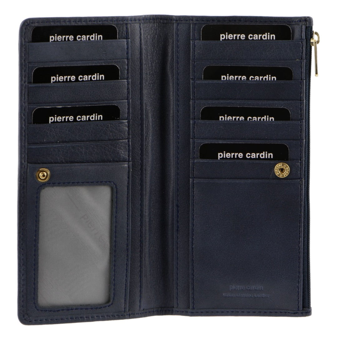 Pierre Cardin Genuine Ladies Leather Bi-Fold Wallet in Navy