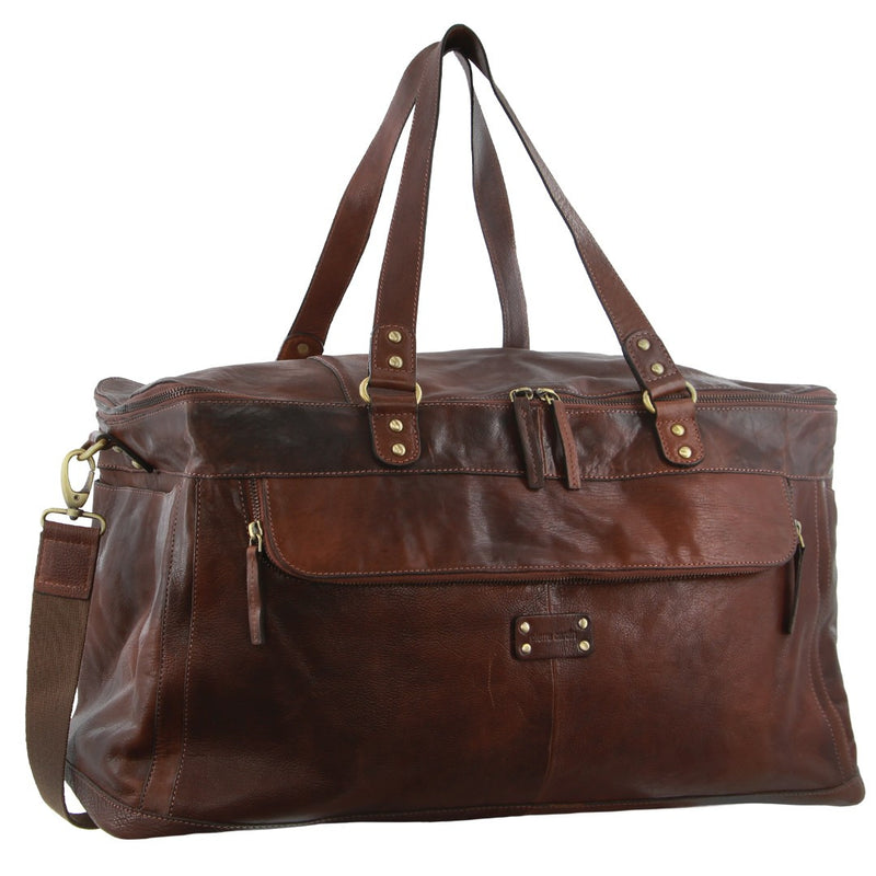 Pierre Cardin Burnished Leather Multi-Compartment Overnight Bag