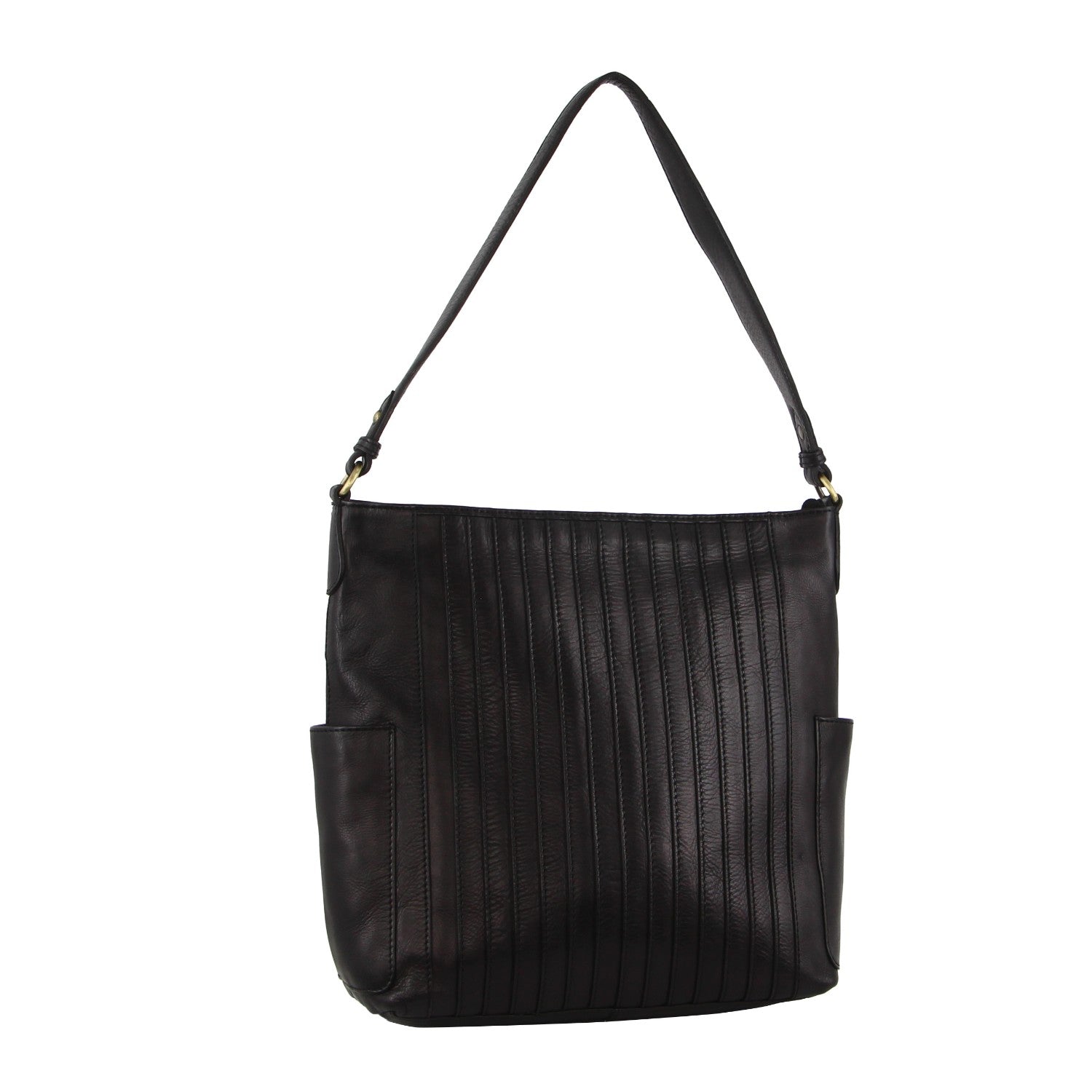 Pierre Cardin Ladies Leather Stitch-design Hobo Bag in Black