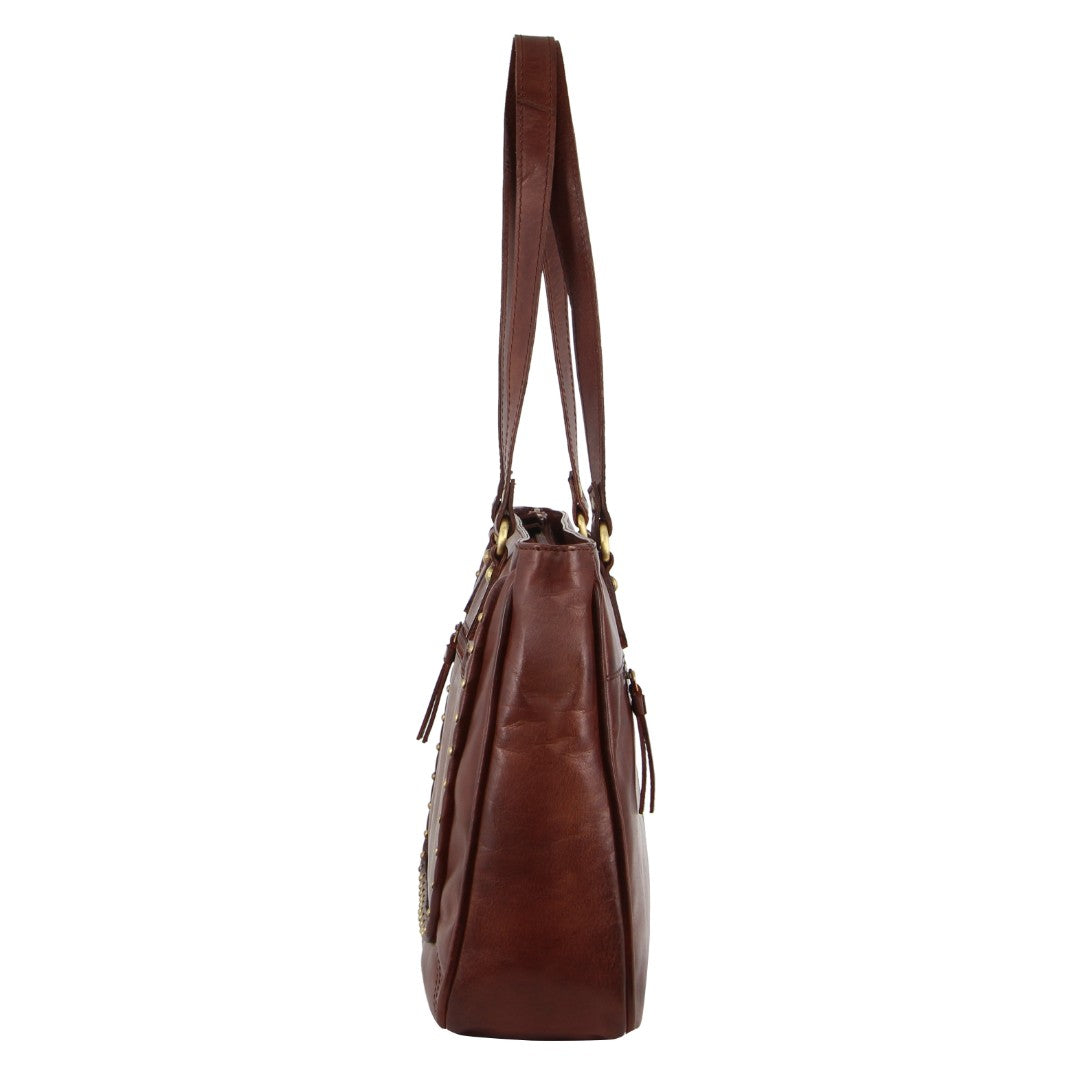 Pierre Cardin Ladies Leather Stud Detail Tote Bag in Tan