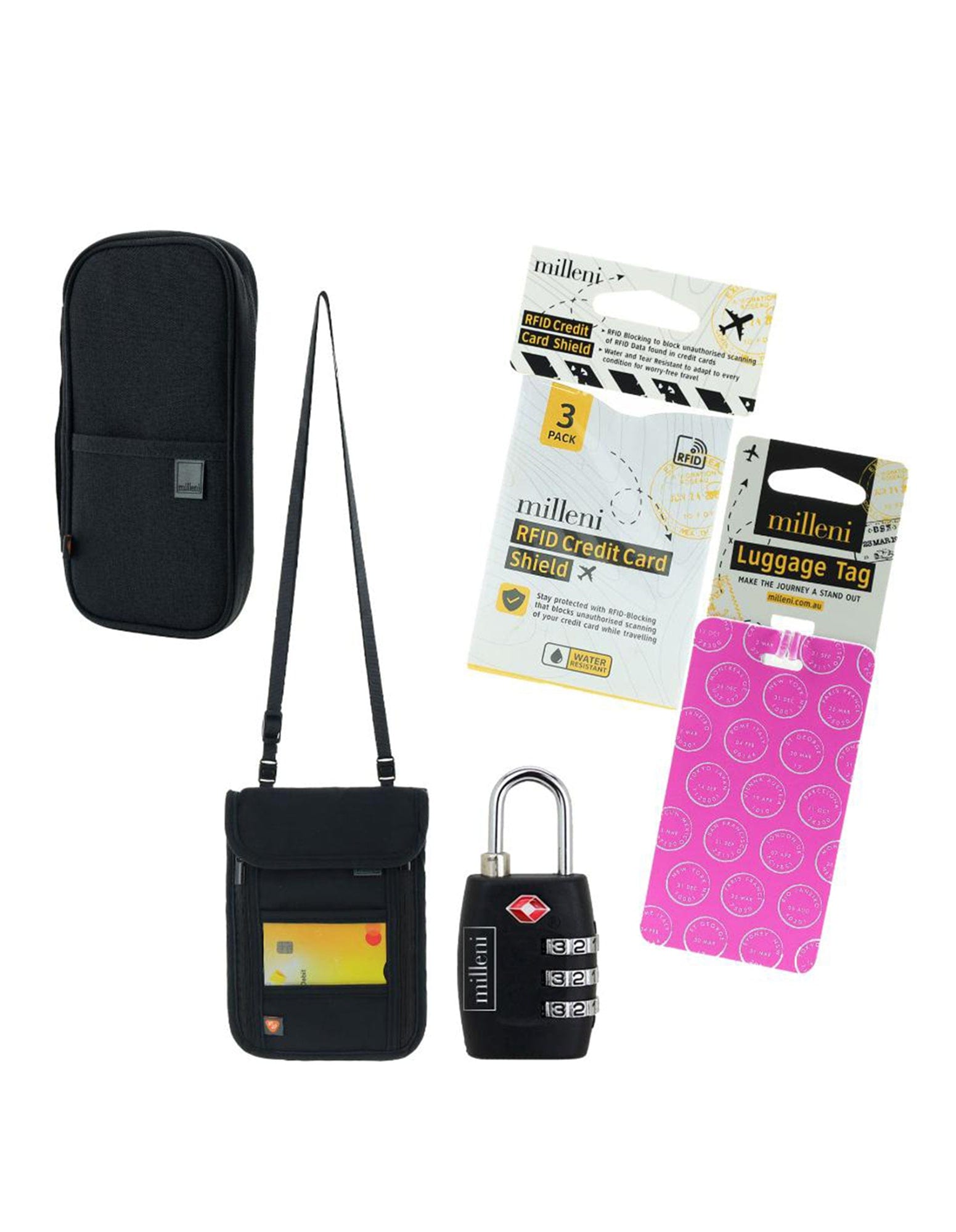 Travel Accessories MT SAFE AND SECURE PACK Milleni Travel Safe & Secure Travel Essentials Pack