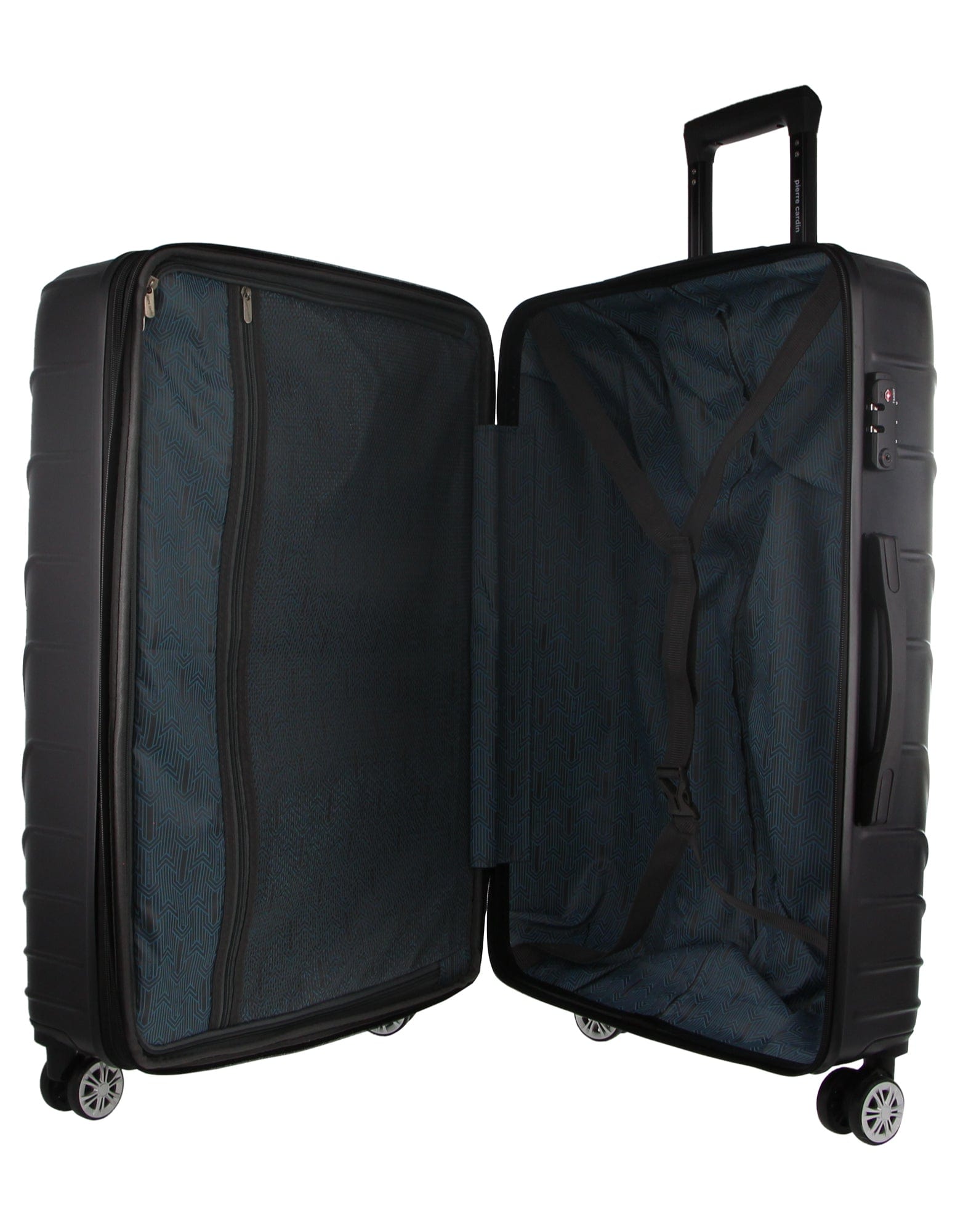 Hard Shell Luggage PC 3248LC BLACK+PC3761 Pierre Cardin Black Hard Shell LARGE and CABIN Bundle 2-Piece Set+ Assorted Luggage Tag
