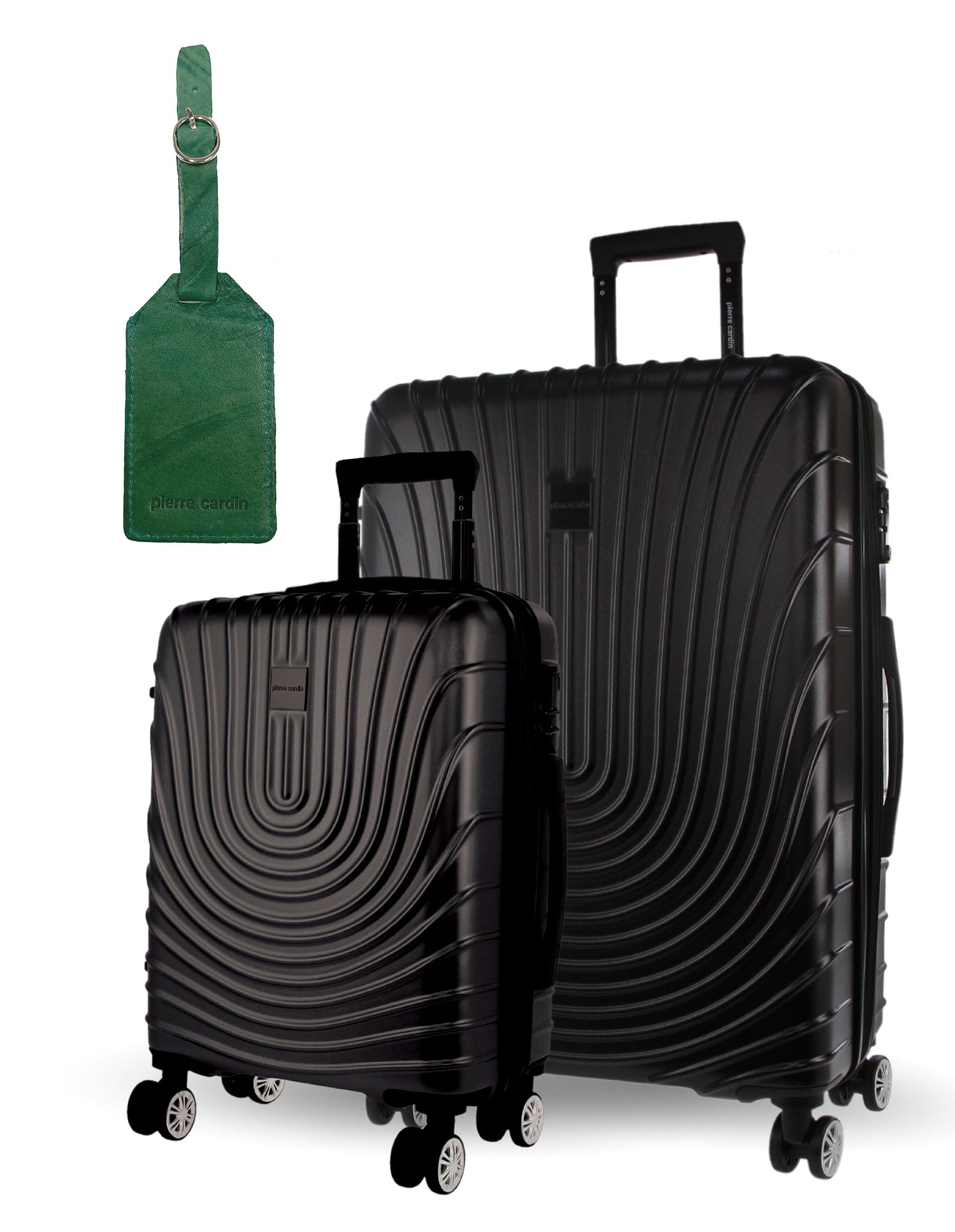 Hard Shell Luggage PC 3248MC BLACK+PC3761 Pierre Cardin Black Hard Shell MEDIUM and CABIN Bundle 2-Piece Set+ Assorted Luggage Tag