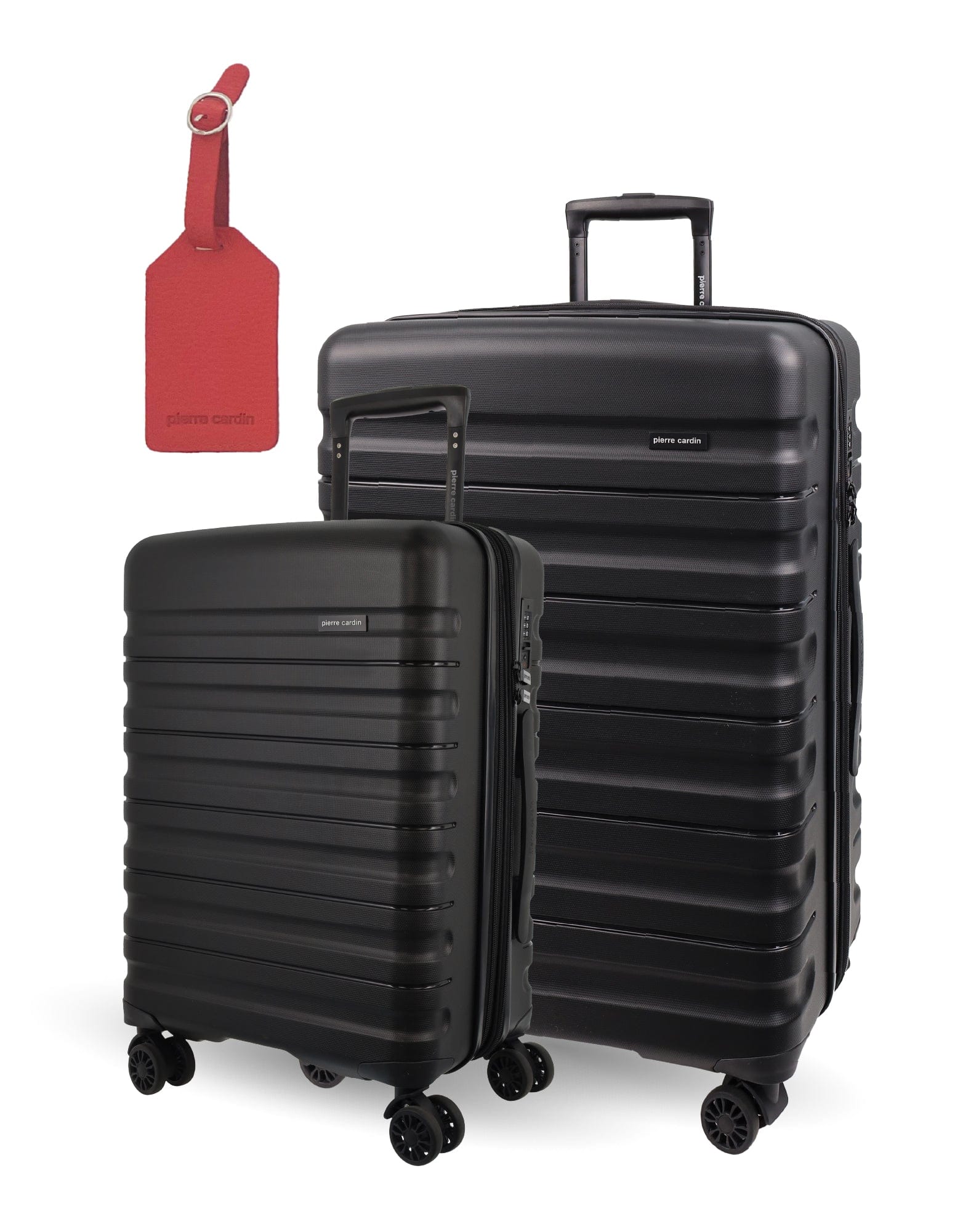 Hard Shell Luggage PC 3941MC BLACK+PC3761 Pierre Cardin Black Hard Shell MEDIUM and CABIN Bundle 2-Piece Set + Assorted Luggage Tag