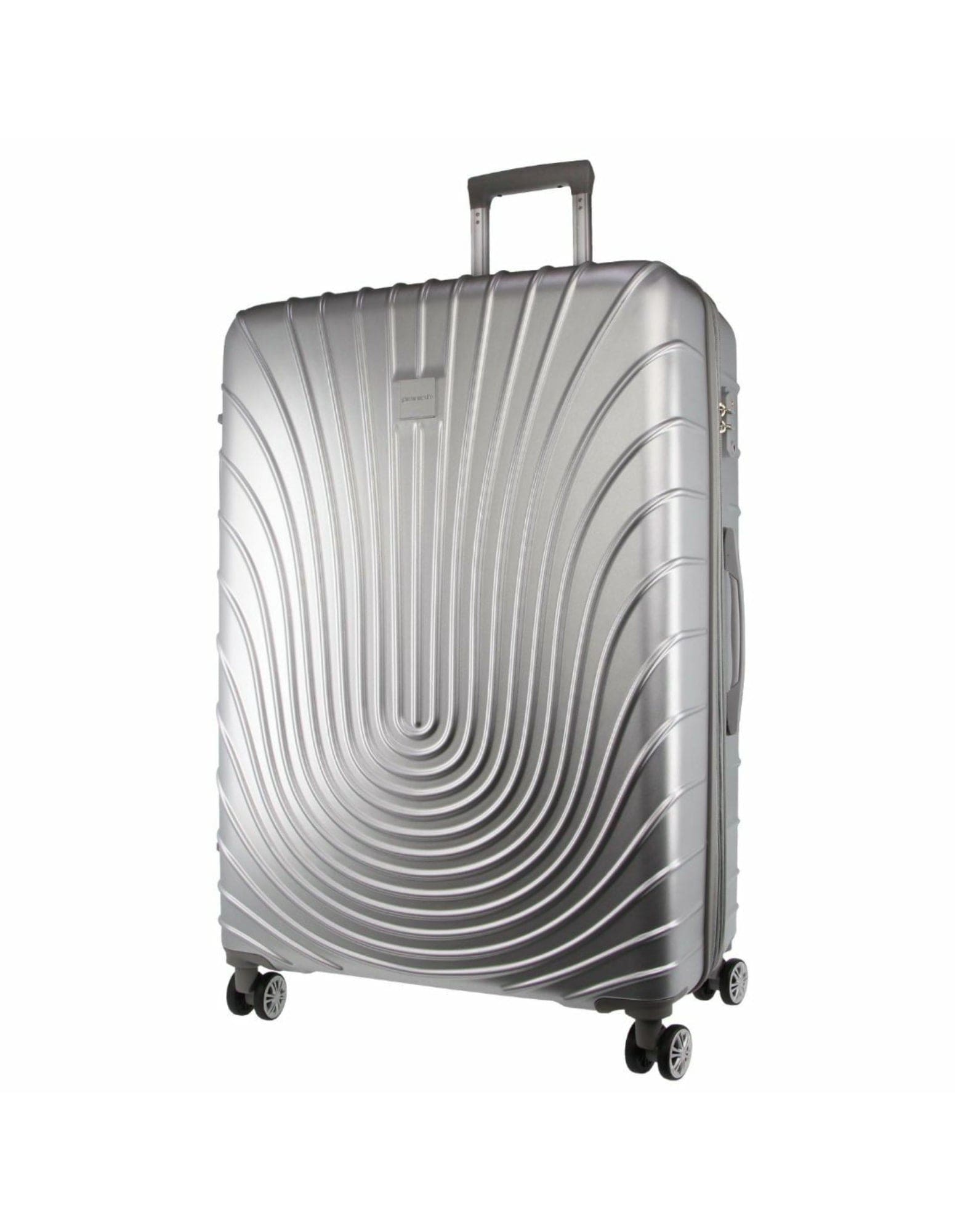 Hard Shell Luggage PC 3248LC SILVER+PC3761 Pierre Cardin Silver Hard Shell LARGE and CABIN Bundle 2-Piece Set + Assorted Luggage Tag