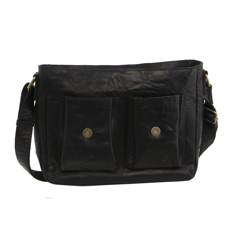 Pierre Cardin Rustic Leather Computer/Messenger Bag in Black (PC2805)