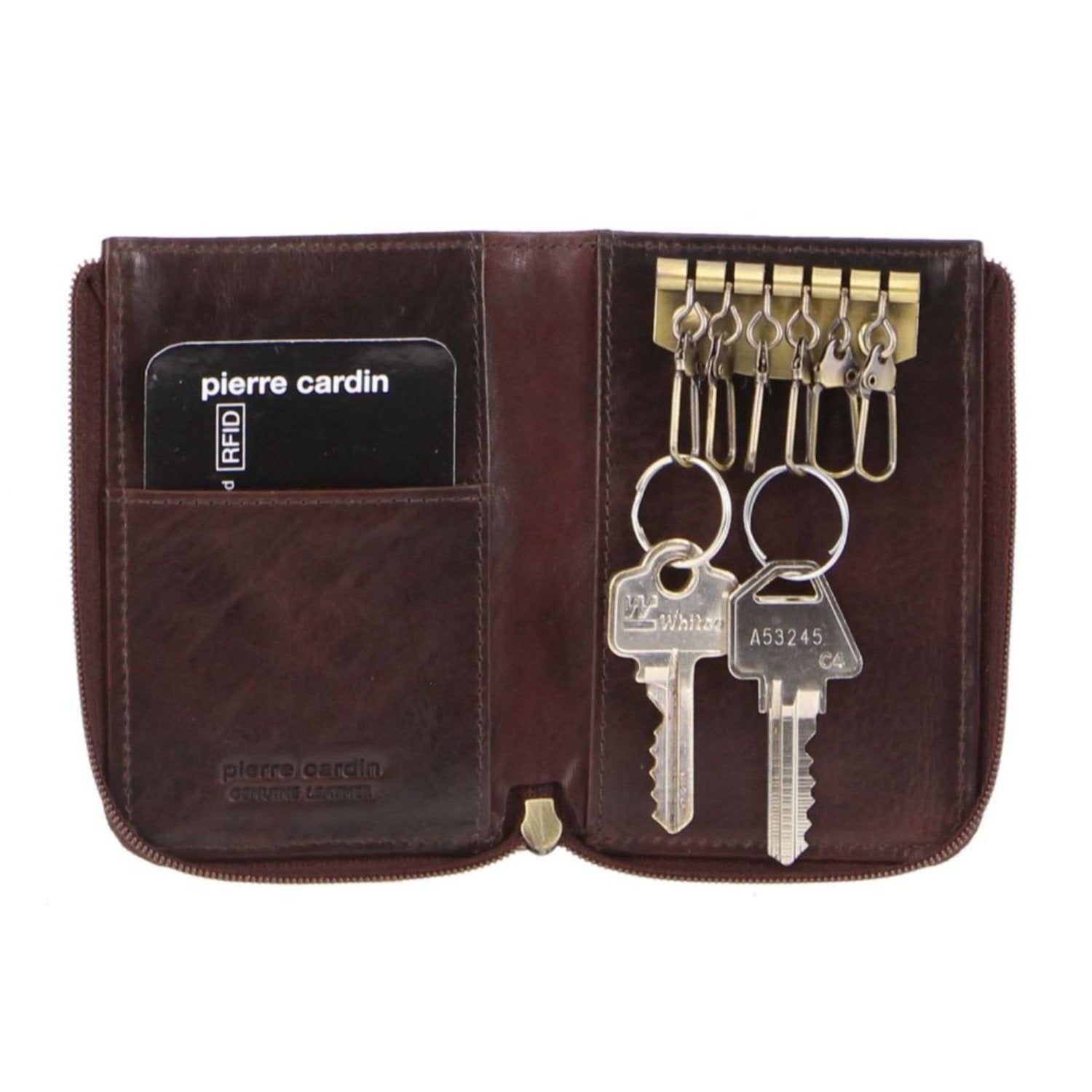 Pierre Cardin Italian Leather Key + Credit Card Holder in Chocolate